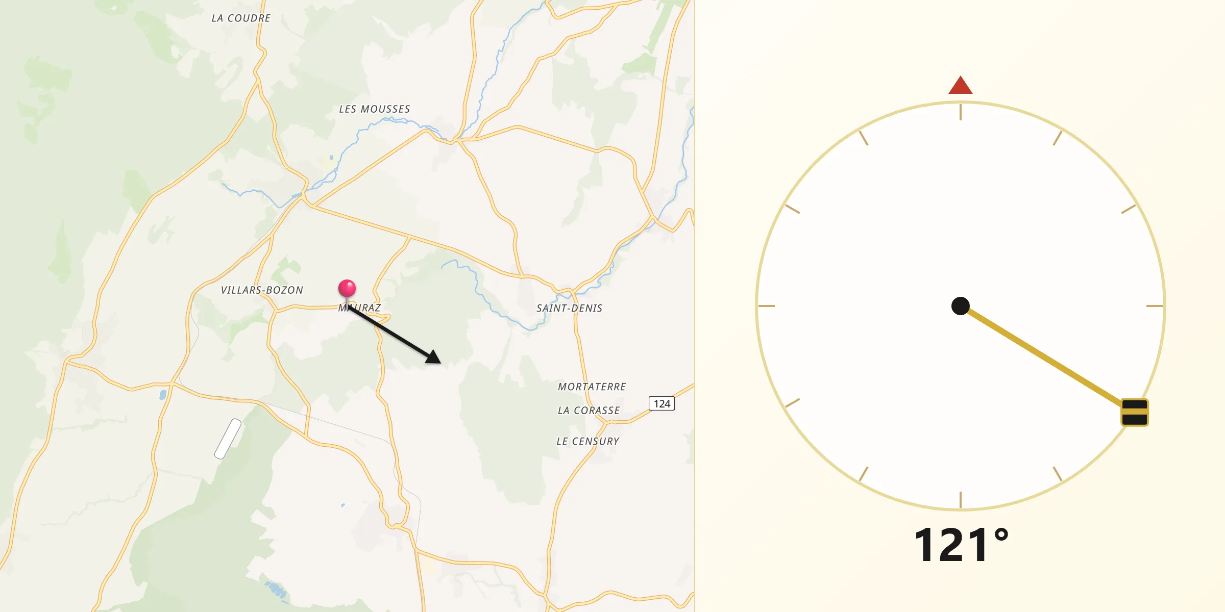 Direction vers la Qibla depuis Mauraz