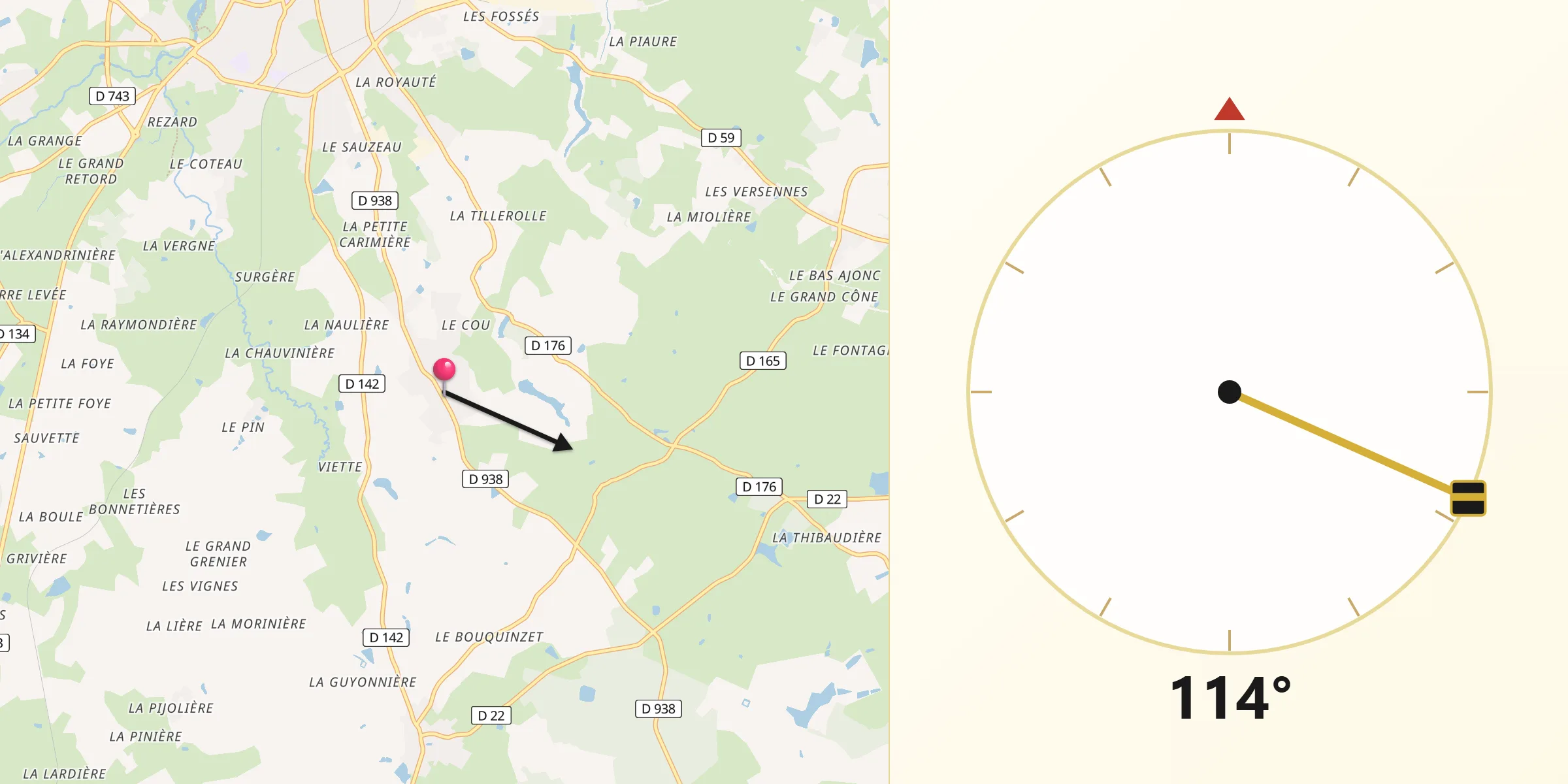 Direction vers la Qibla depuis Pompaire