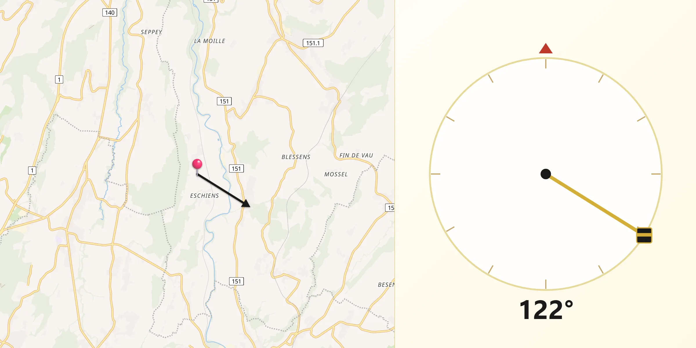 Direction vers la Qibla depuis Ecublens