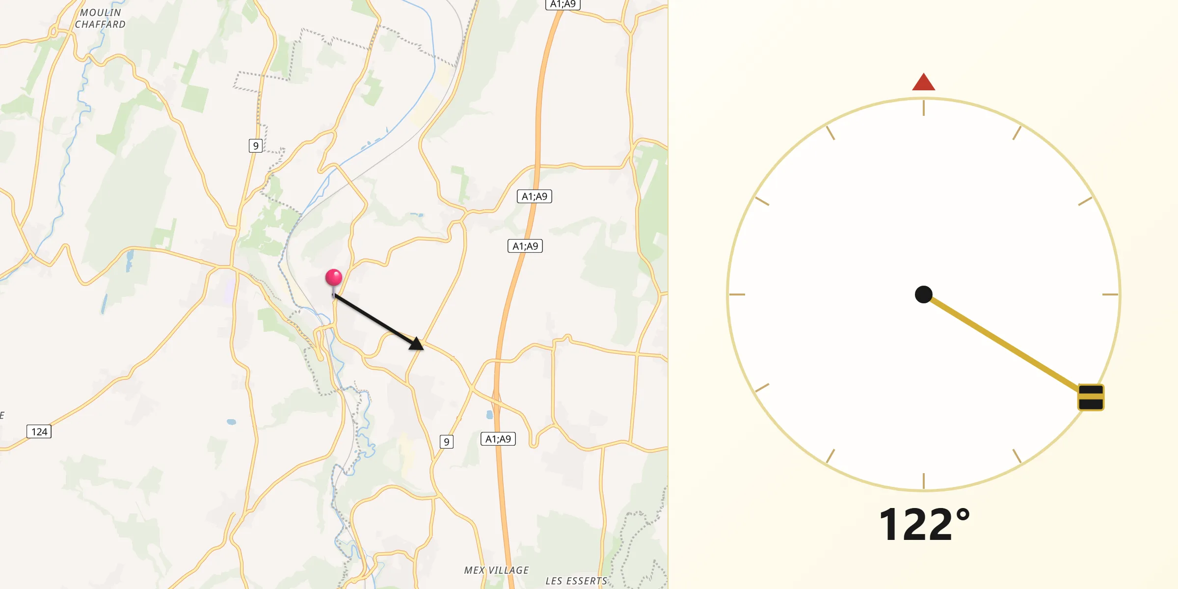 Direction vers la Qibla depuis Penthalaz