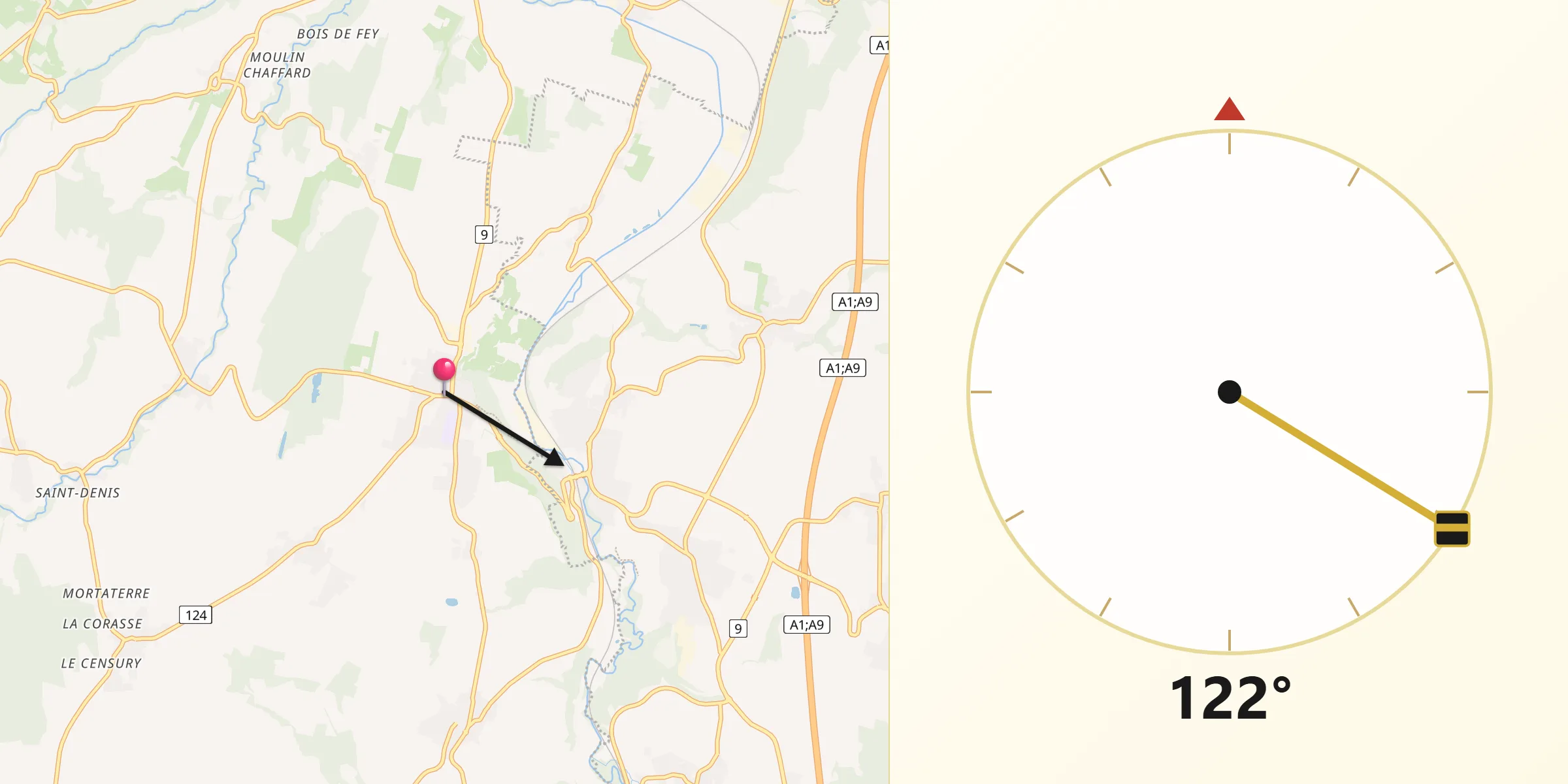 Direction vers la Qibla depuis Cossonay