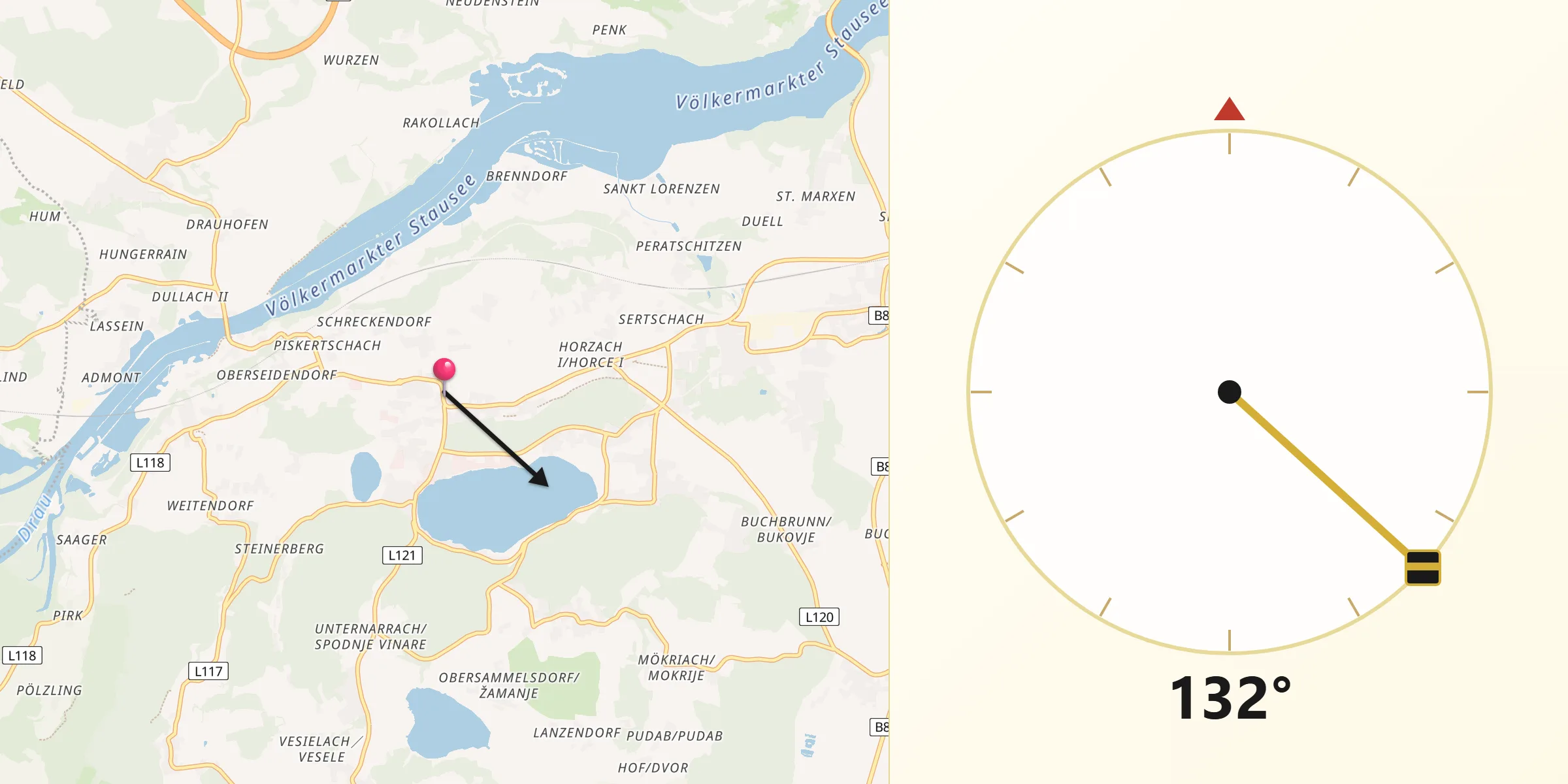 Qibla-Richtung von Sankt Kanzian am Klopeiner See