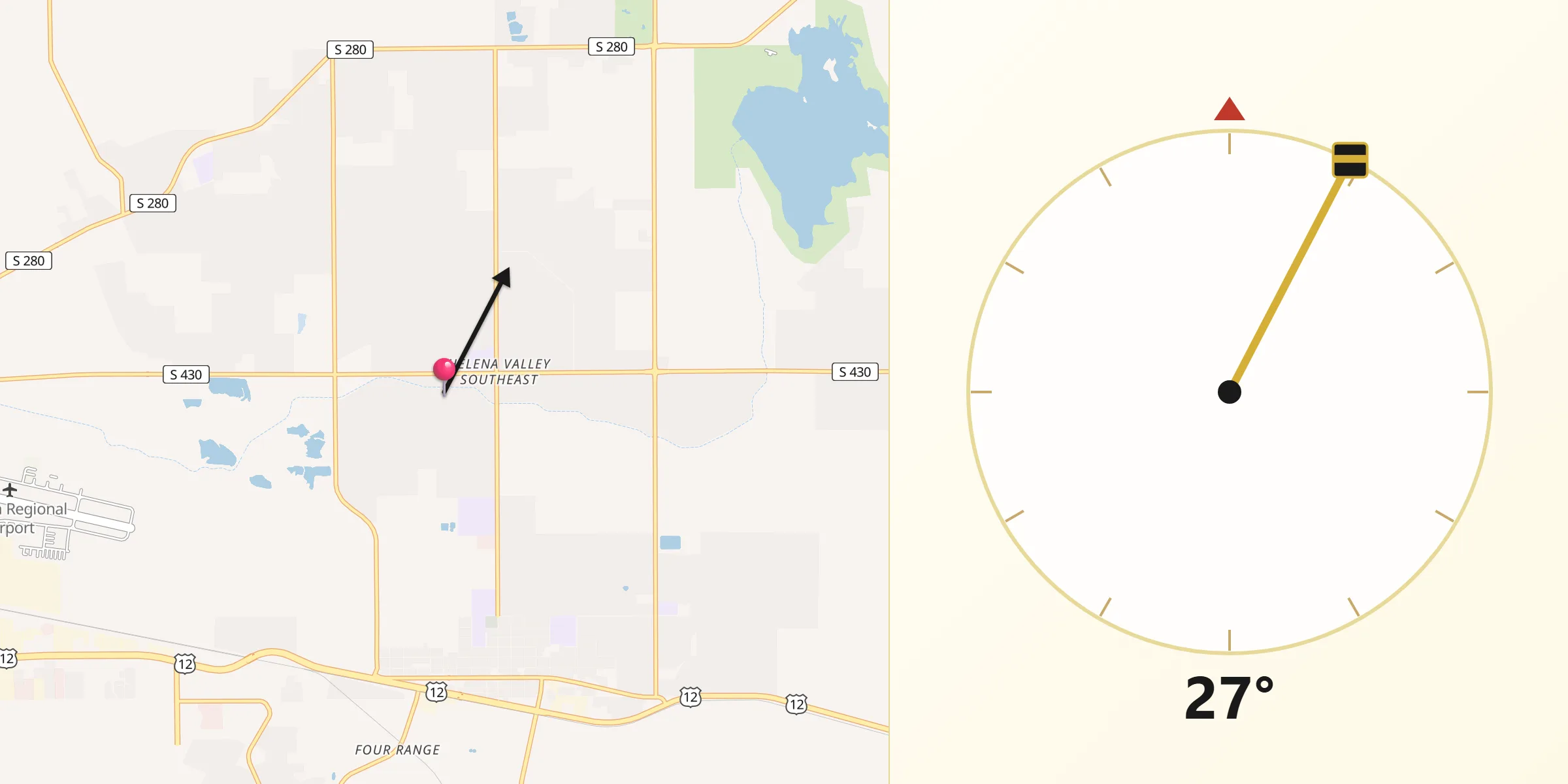 Qibla Direction from Helena Valley Southeast