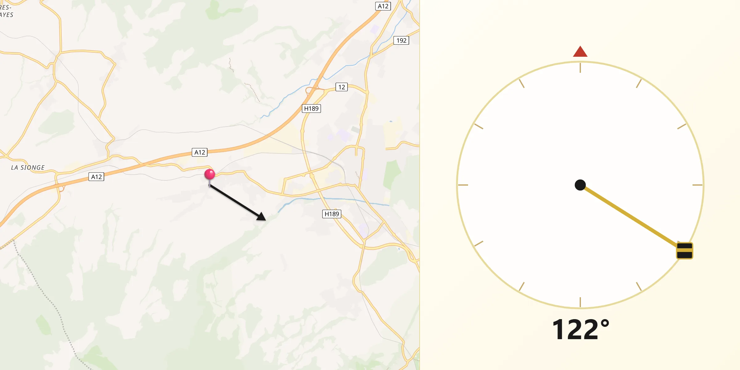 Direction vers la Qibla depuis Vuadens
