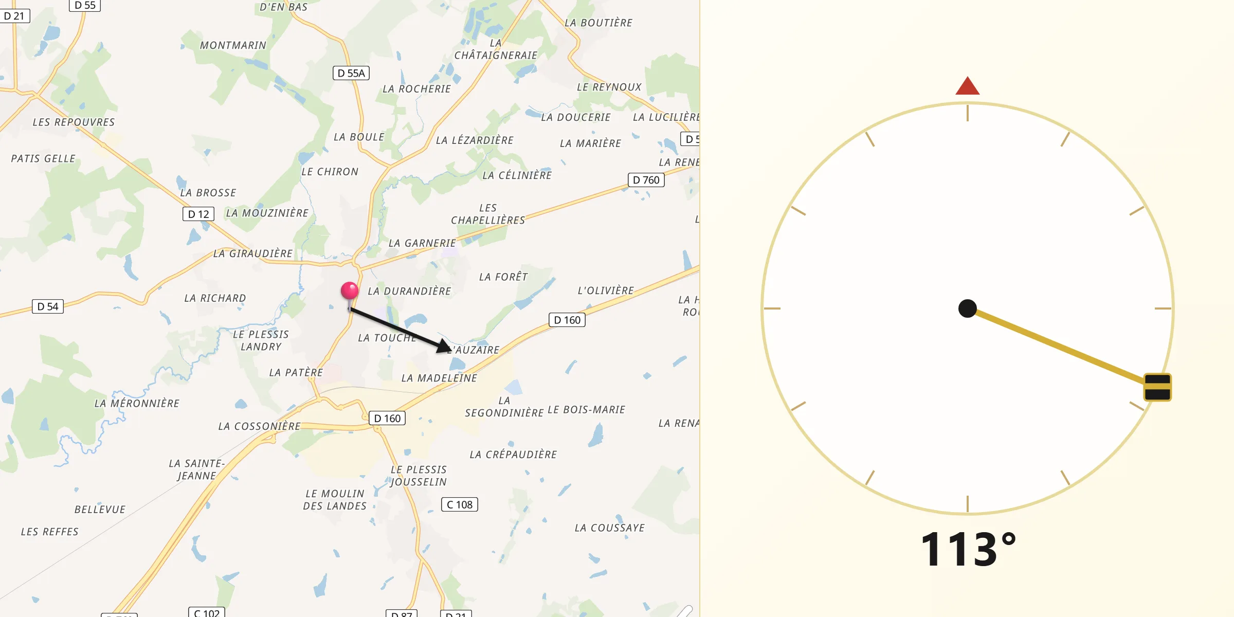Direction vers la Qibla depuis La Mothe-Achard