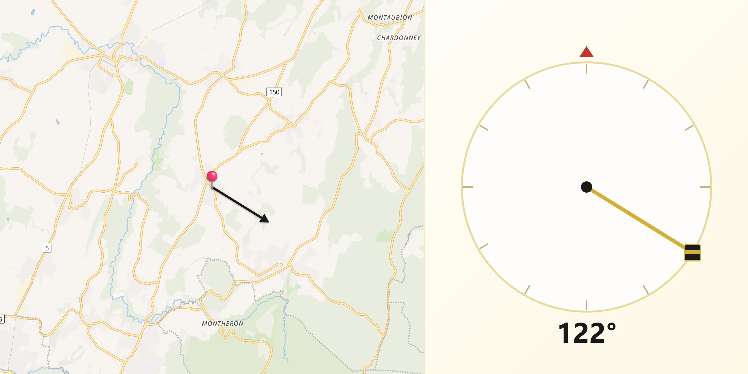 Direction vers la Qibla depuis Bottens