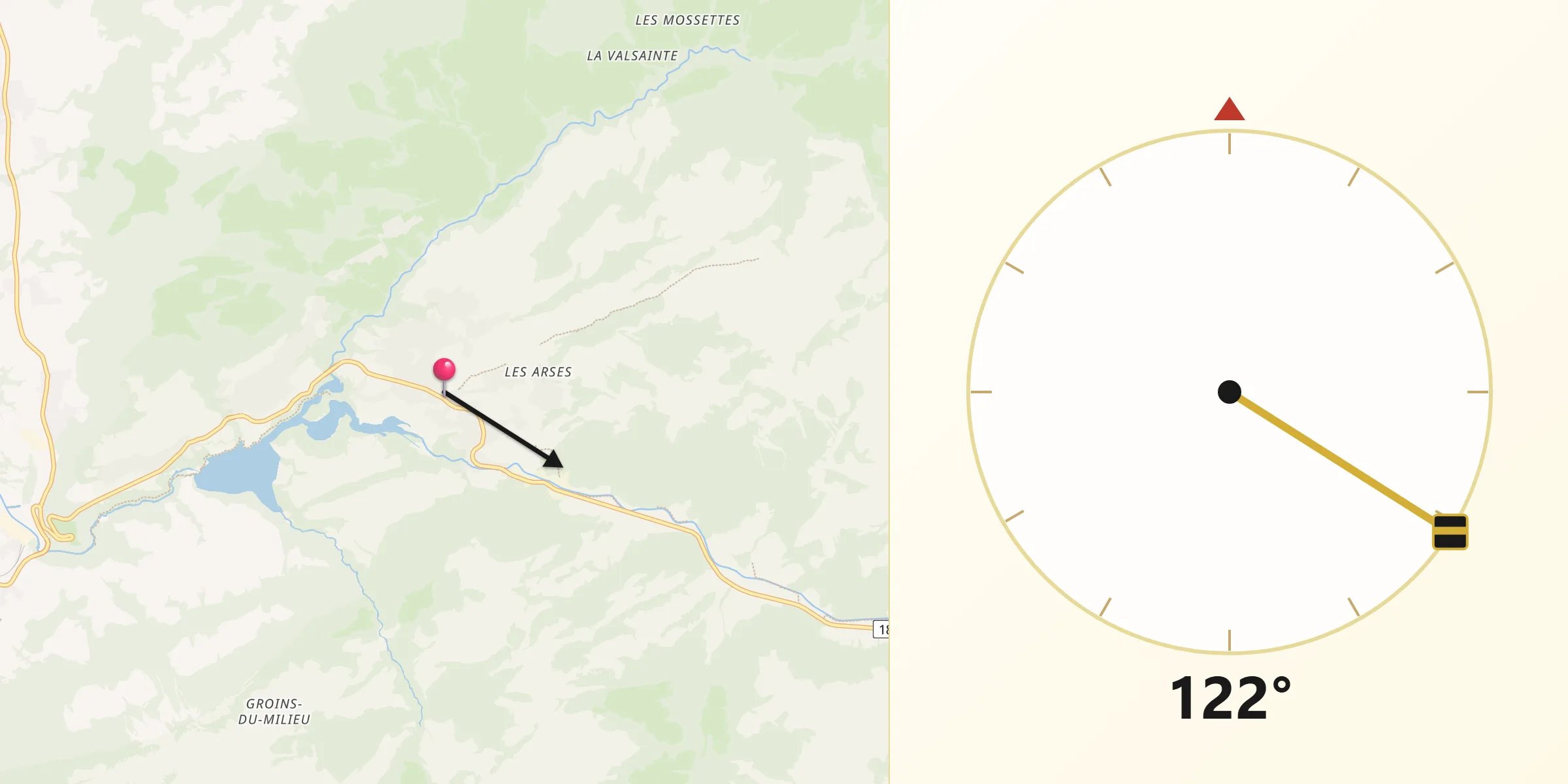 Direction vers la Qibla depuis Charmey