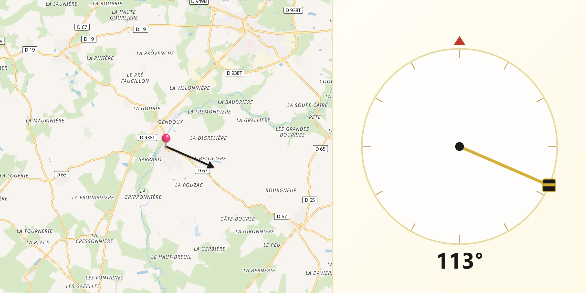 Direction vers la Qibla depuis Antigny