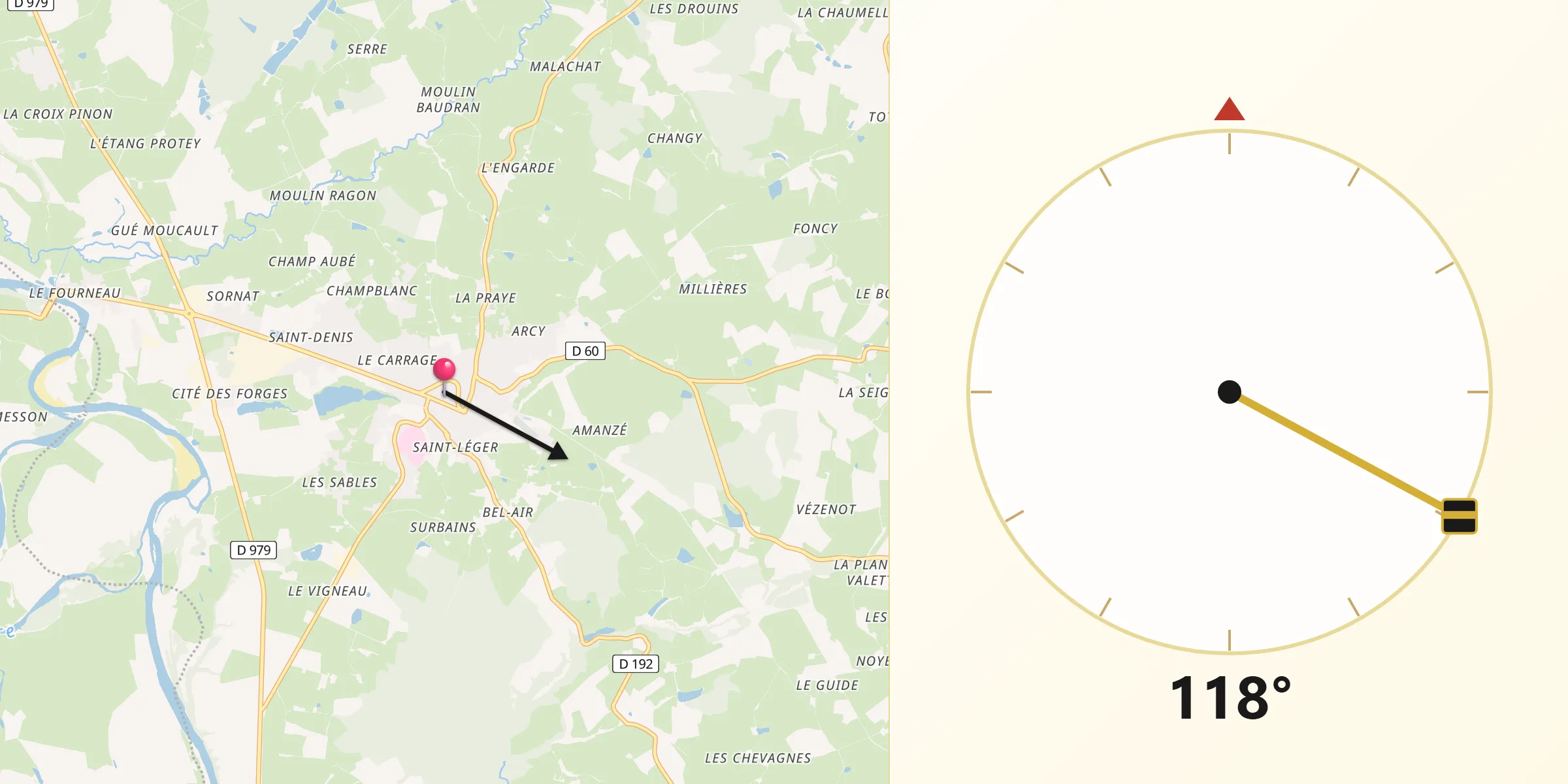 Direction vers la Qibla depuis Bourbon-Lancy
