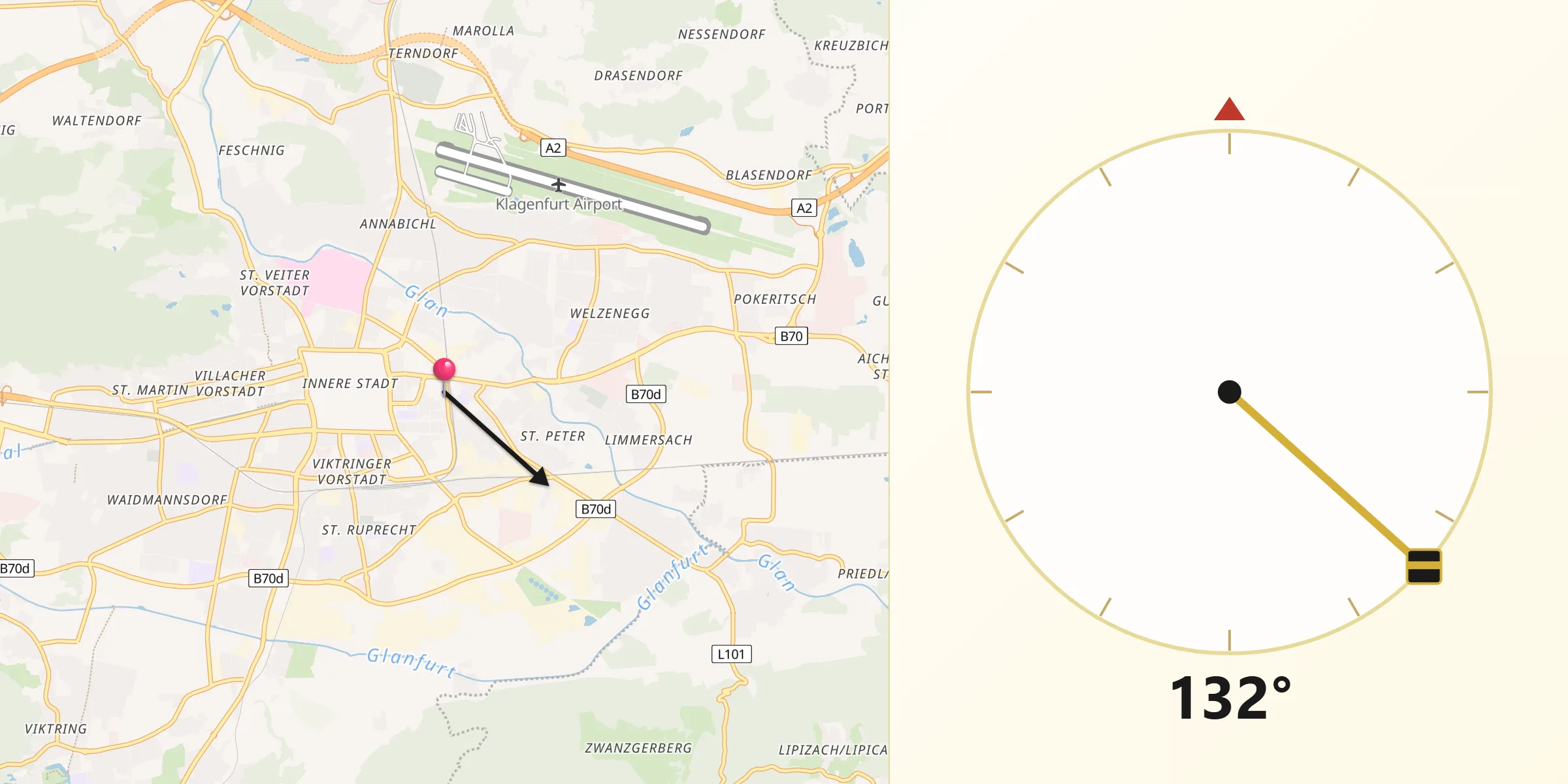 Qibla-Richtung von Völkermarkter Vorstadt