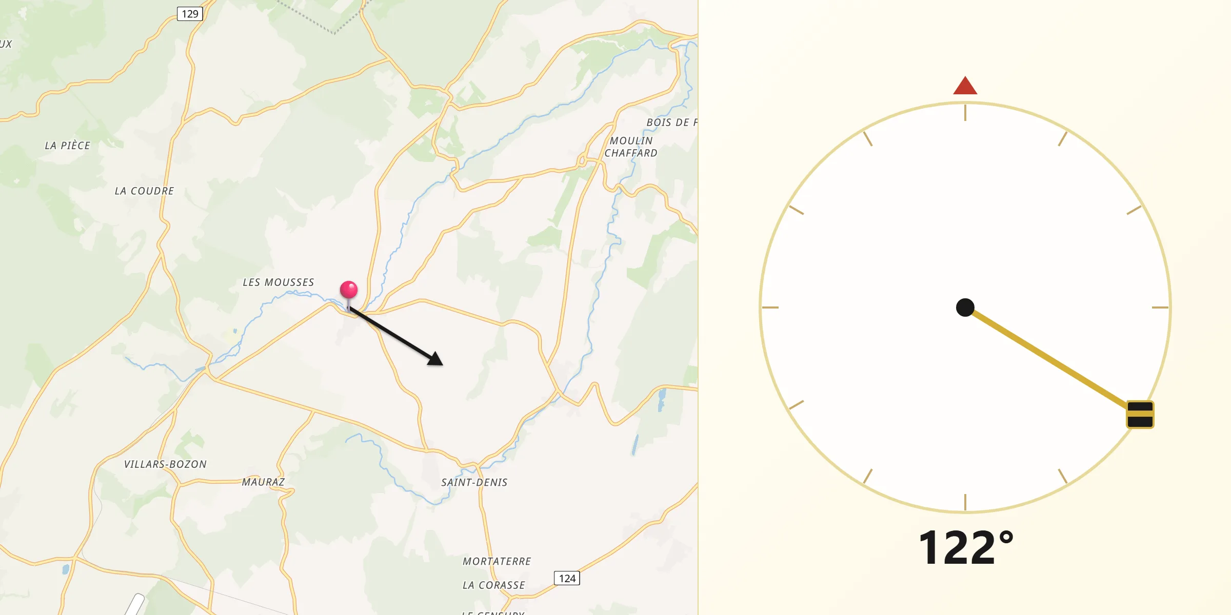 Direction vers la Qibla depuis Cuarnens