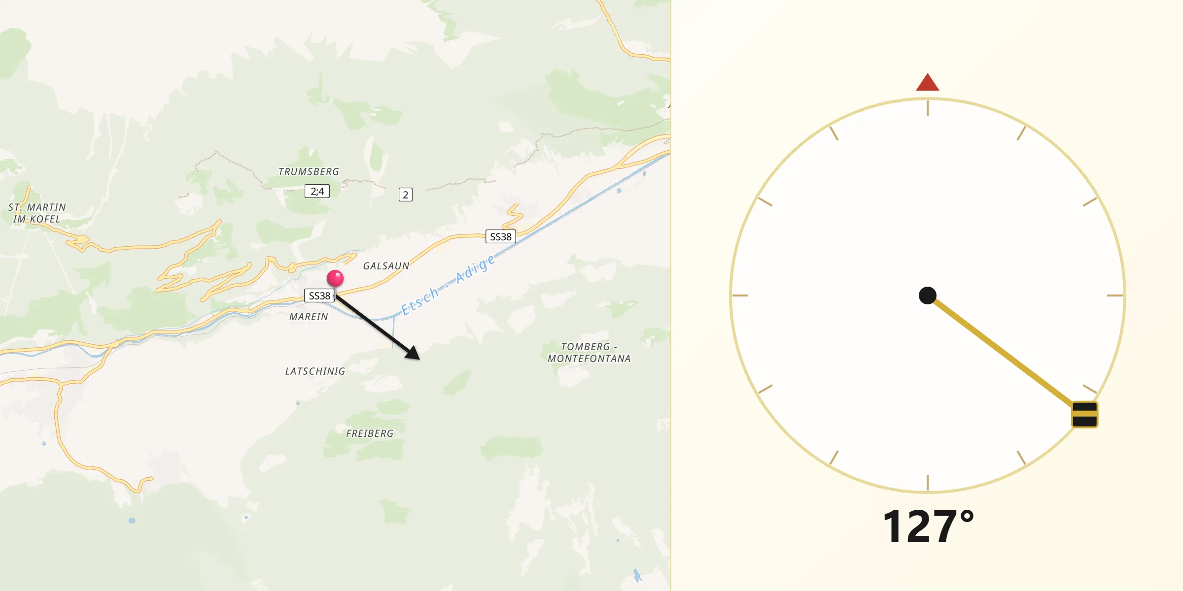 Direzione della Qibla da Castelbello-Ciardes - Kastelbell-Tschars