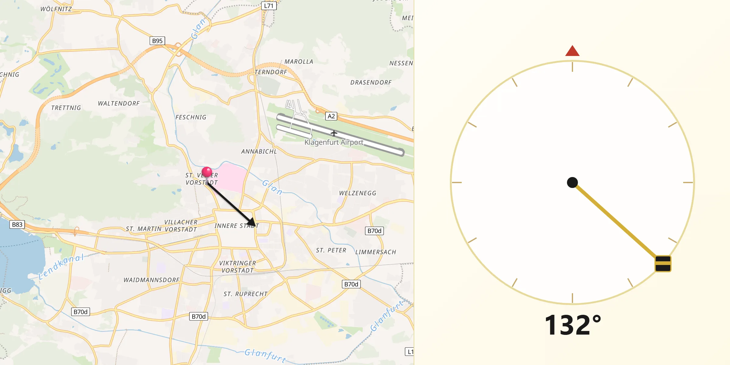Direzione della Qibla da Klagenfurt