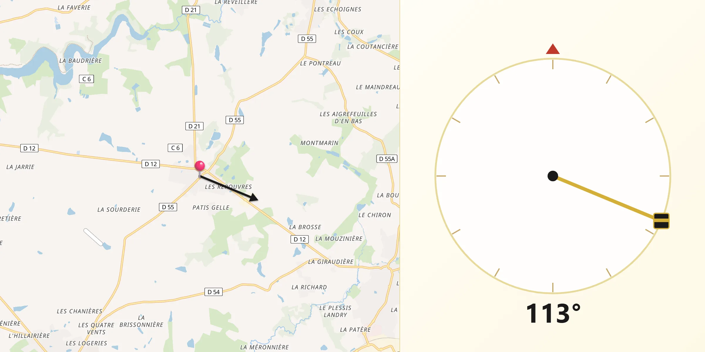 Direction vers la Qibla depuis Saint-Julien-des-Landes