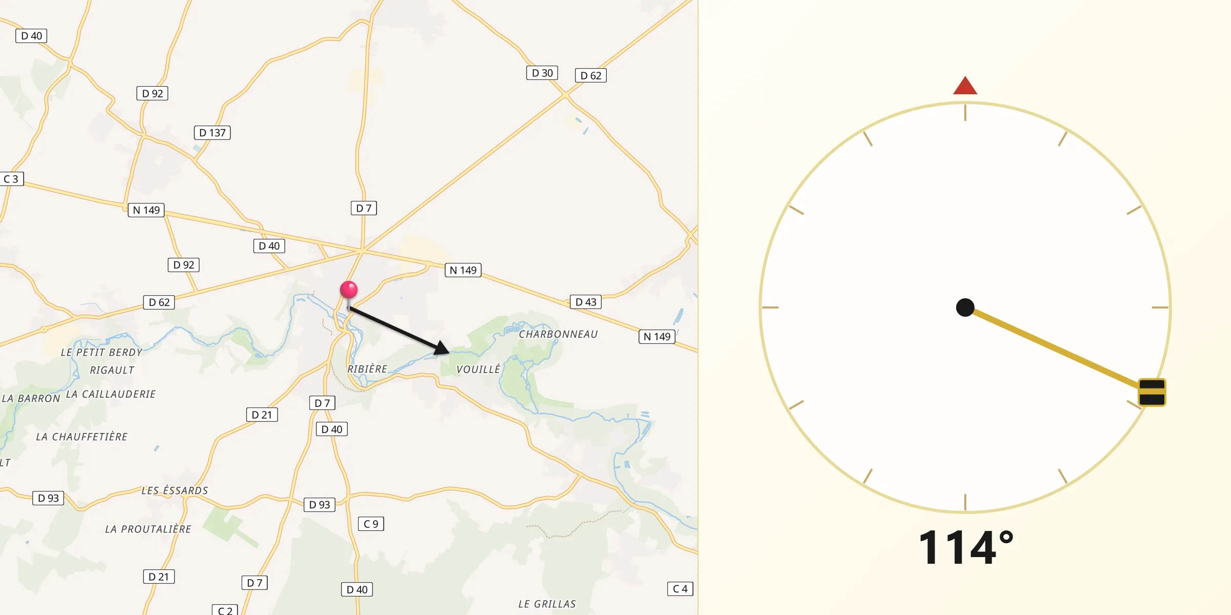 Direction vers la Qibla depuis Vouillé