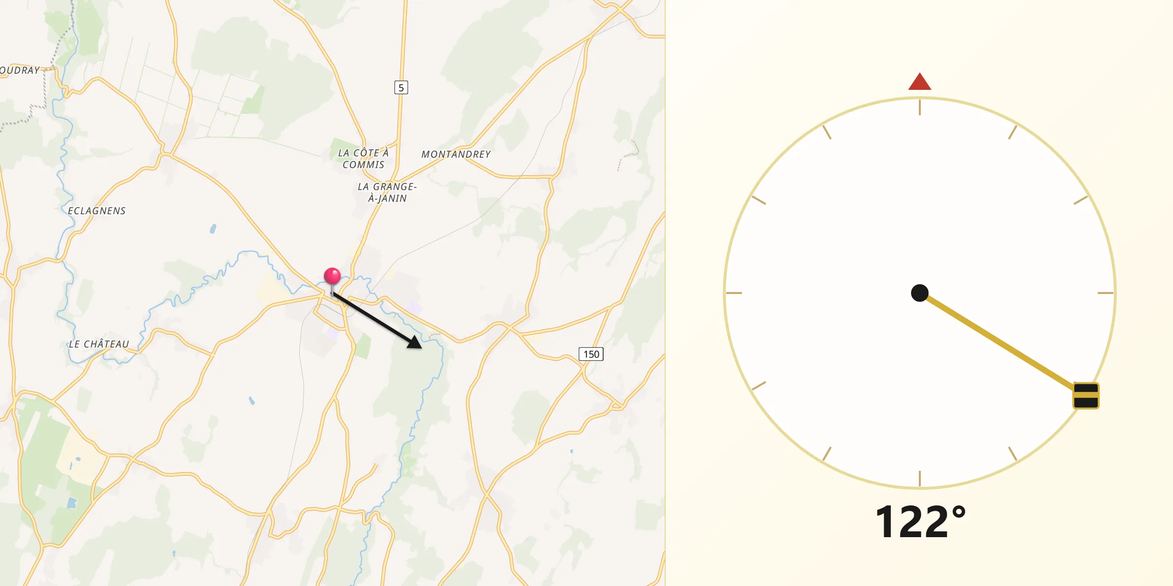 Direction vers la Qibla depuis Echallens