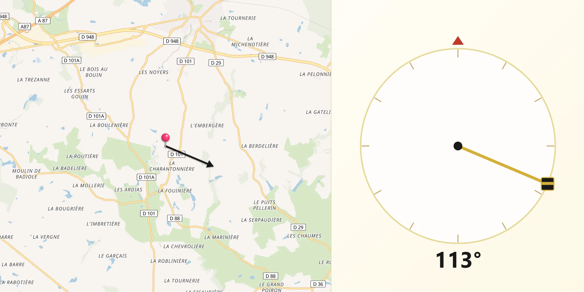 Direction vers la Qibla depuis Département de la Vendée