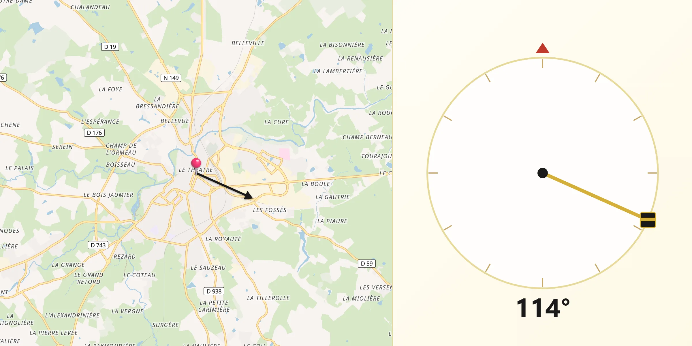 Direction vers la Qibla depuis Parthenay