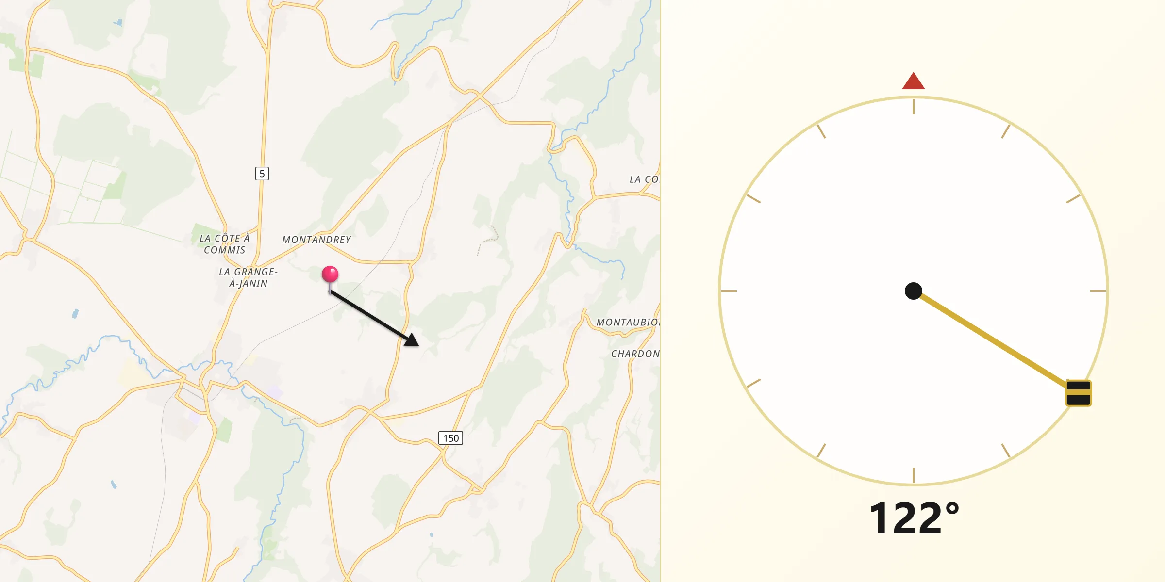 Qibla-Richtung von Gros-de-Vaud