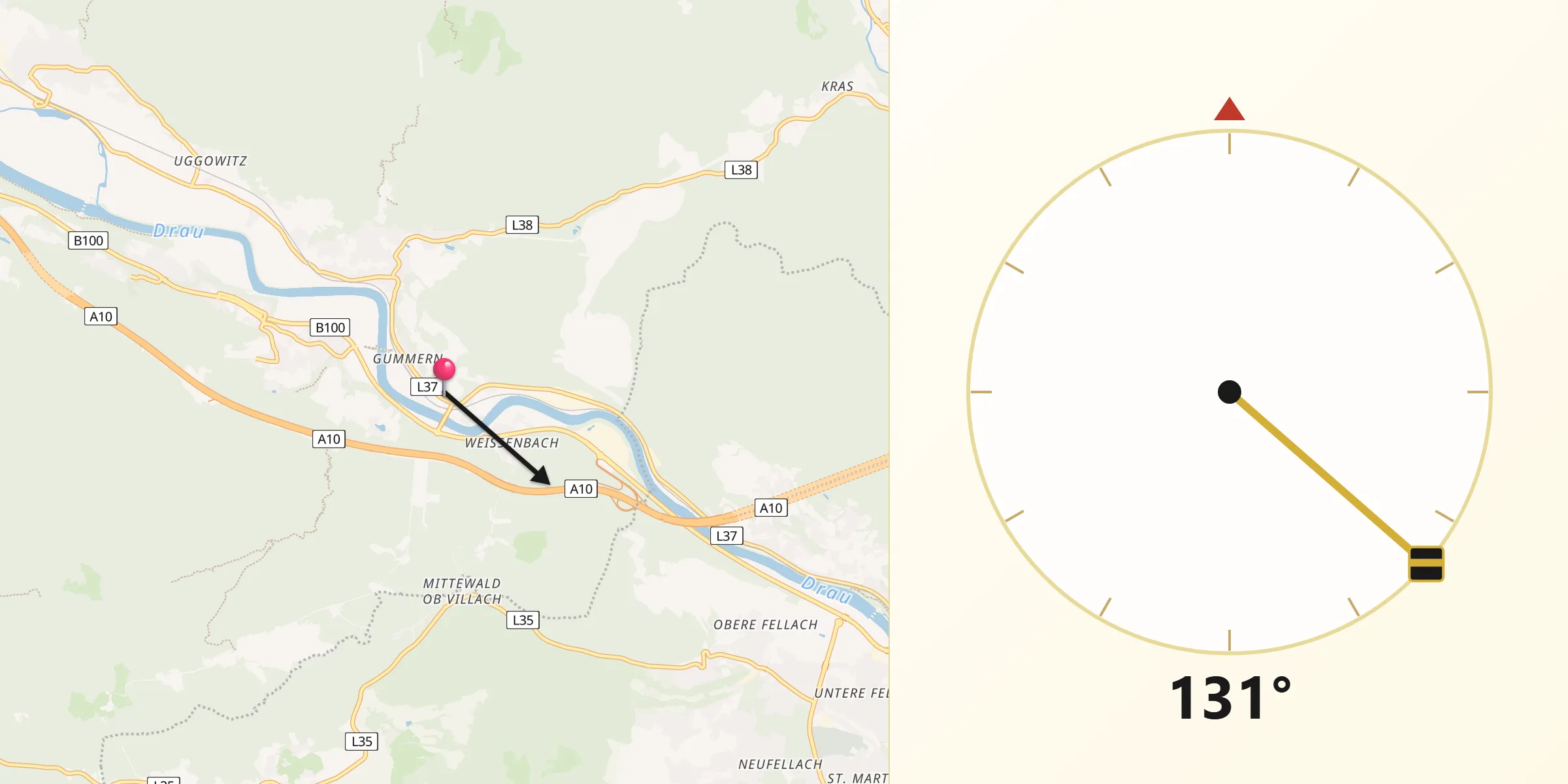 Qibla-Richtung von Villach-Land