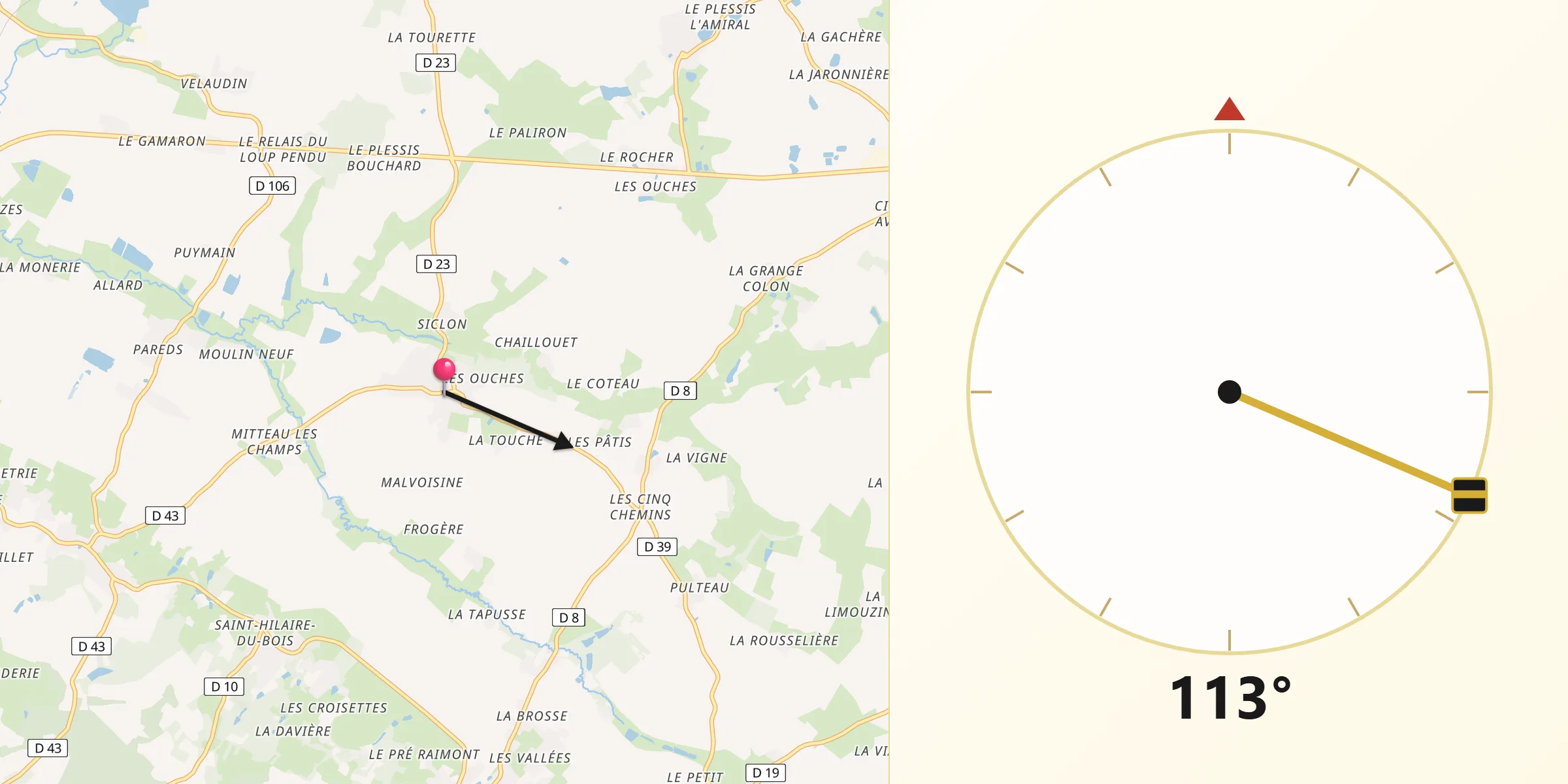 Direction vers la Qibla depuis Bazoges-en-Pareds
