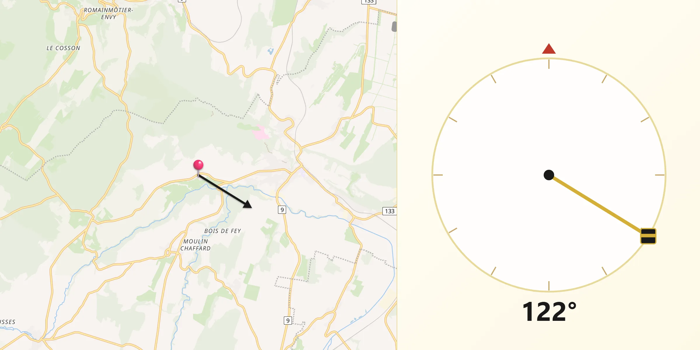 Direction vers la Qibla depuis Ferreyres
