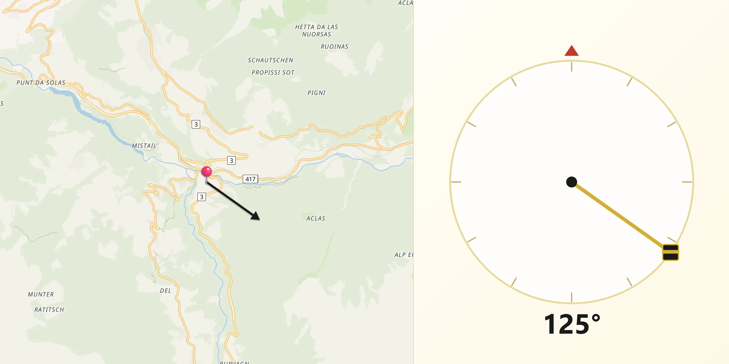Direzione della Qibla da Tiefencastel