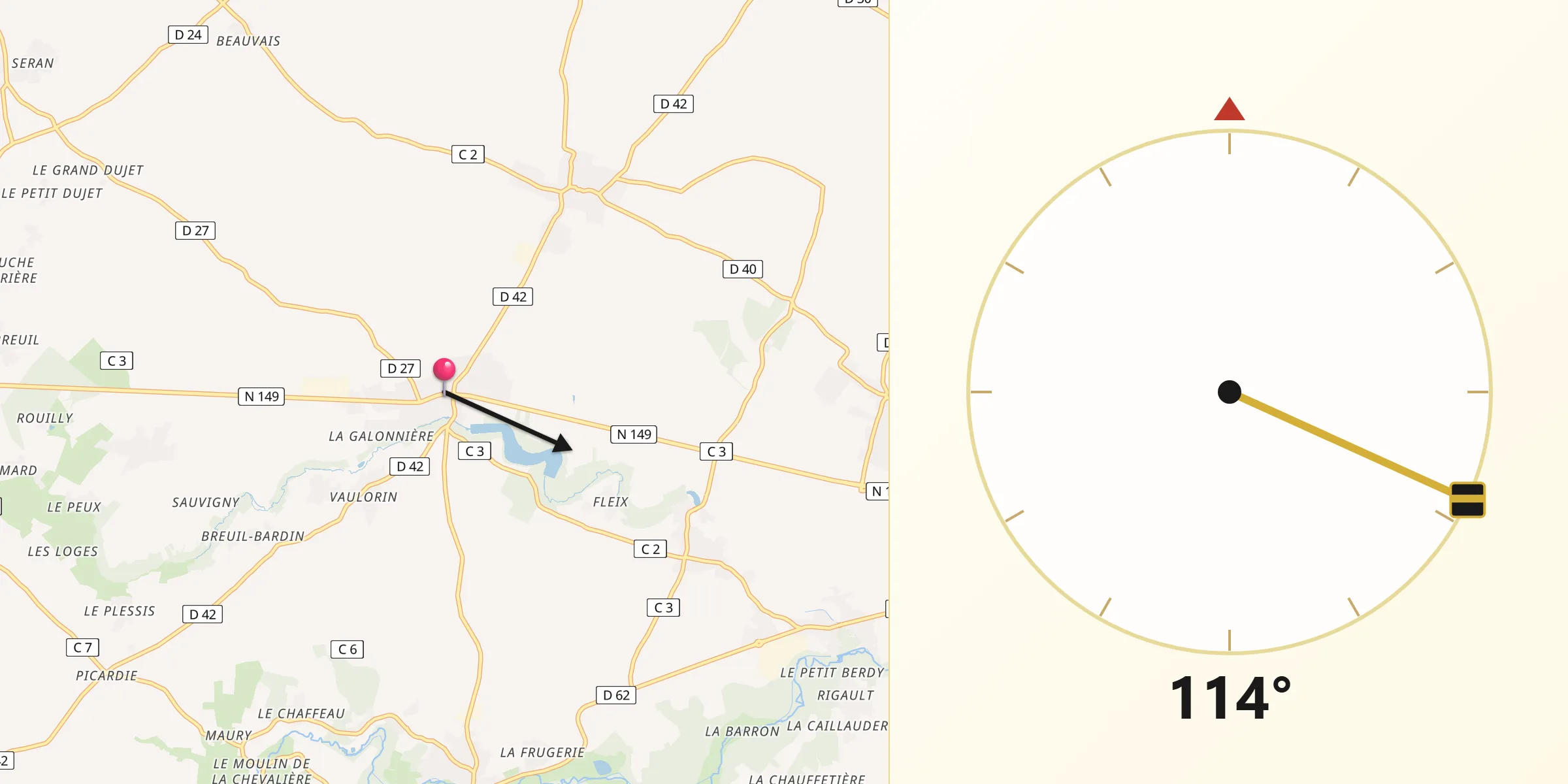 Direction vers la Qibla depuis Ayron