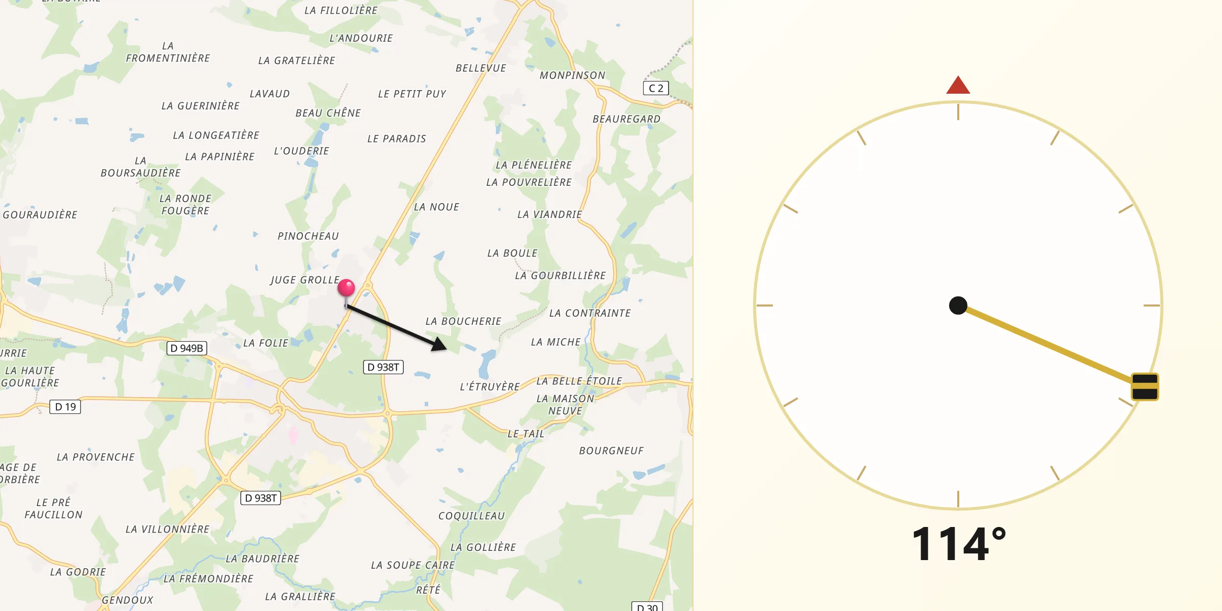 Direction vers la Qibla depuis La Tardière