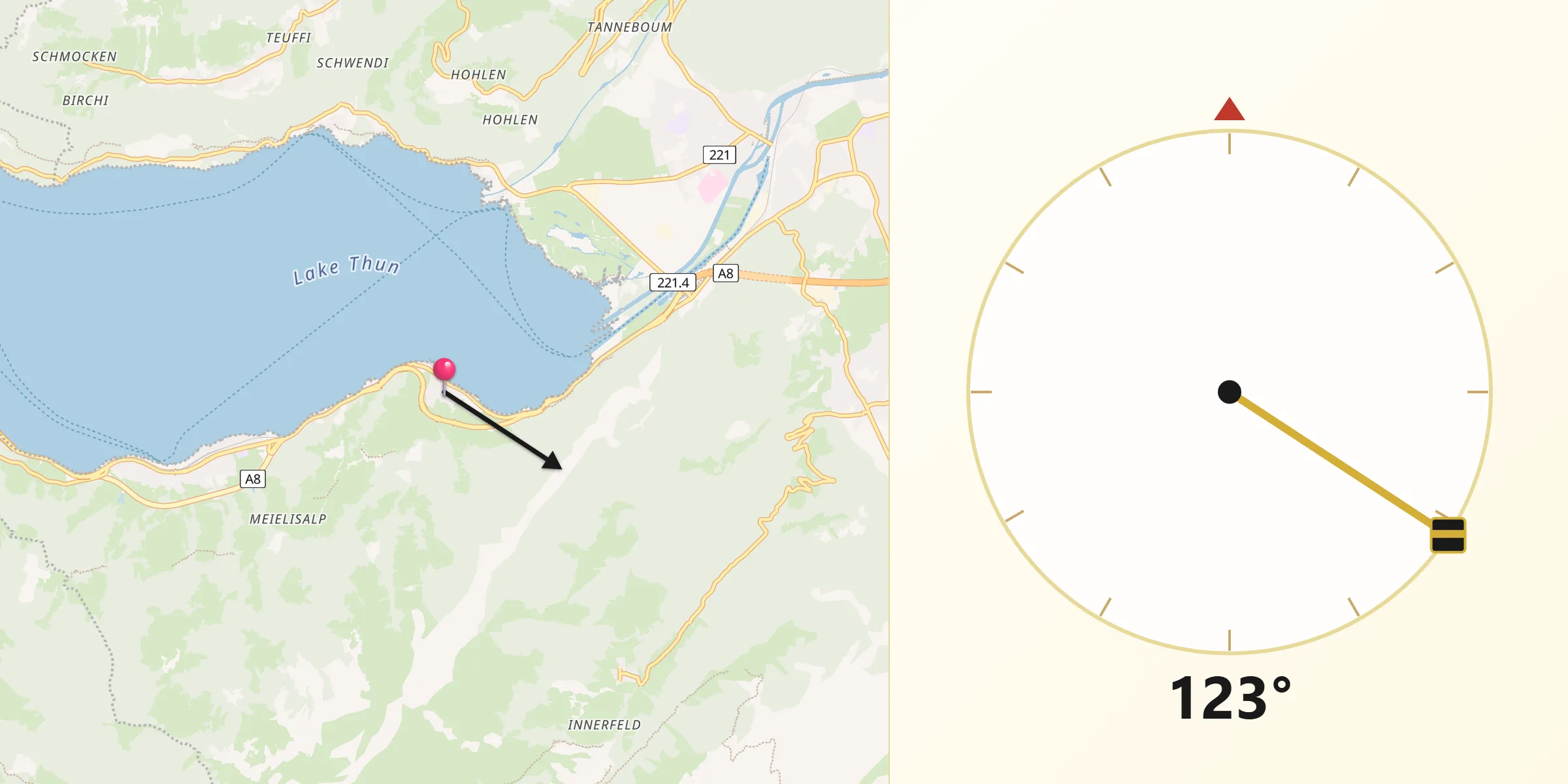Direction vers la Qibla depuis Därligen