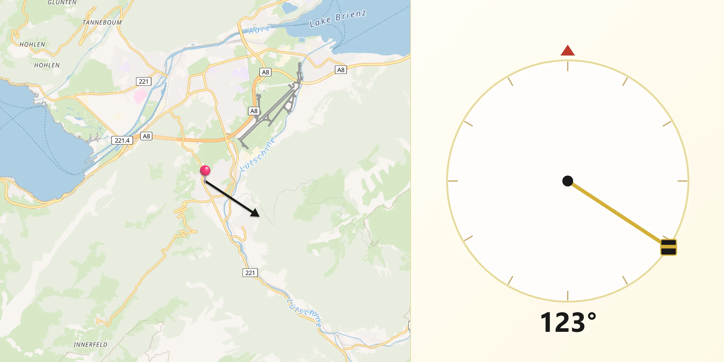 Direction vers la Qibla depuis Wilderswil