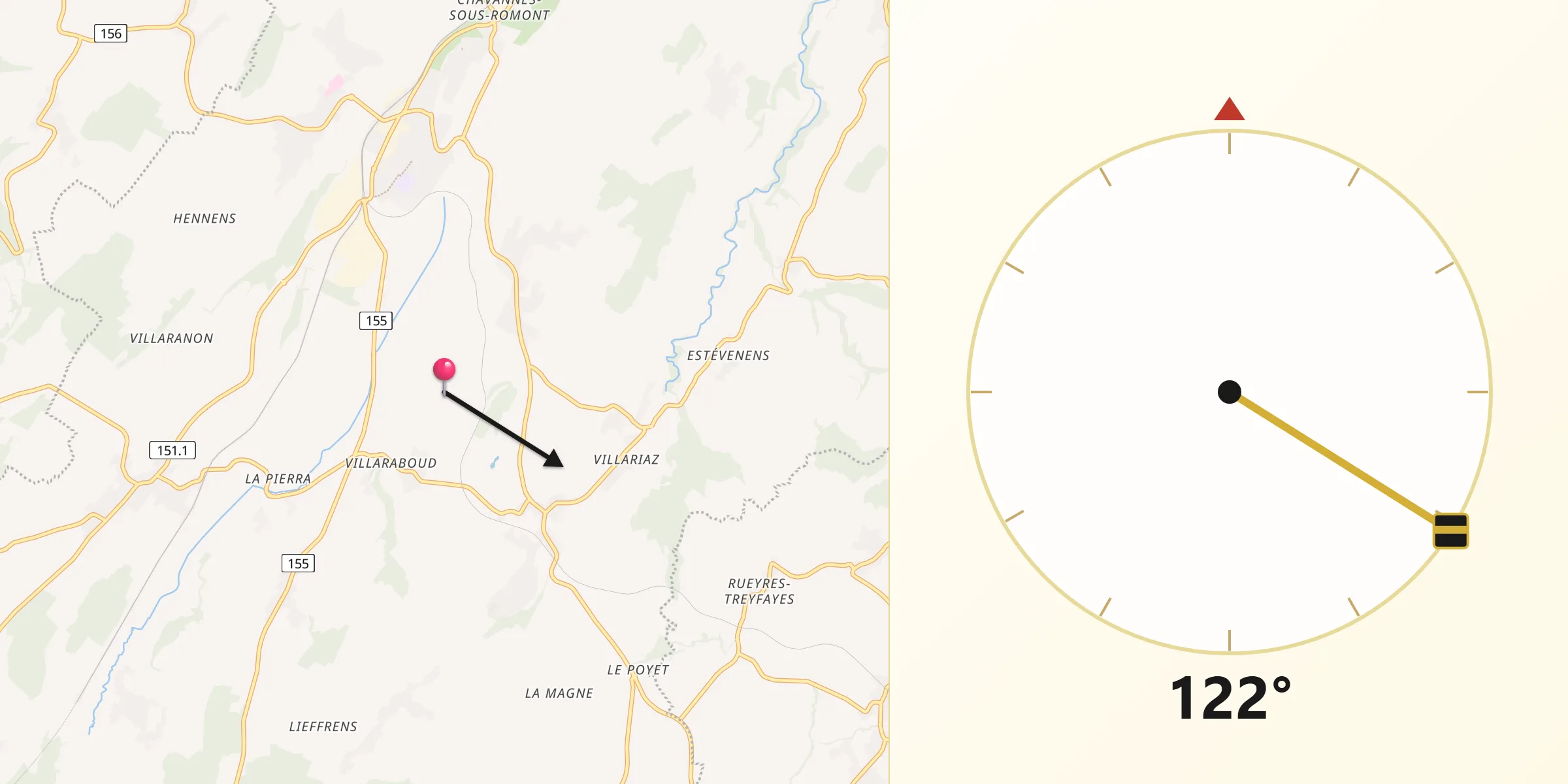 Direction vers la Qibla depuis Glâne