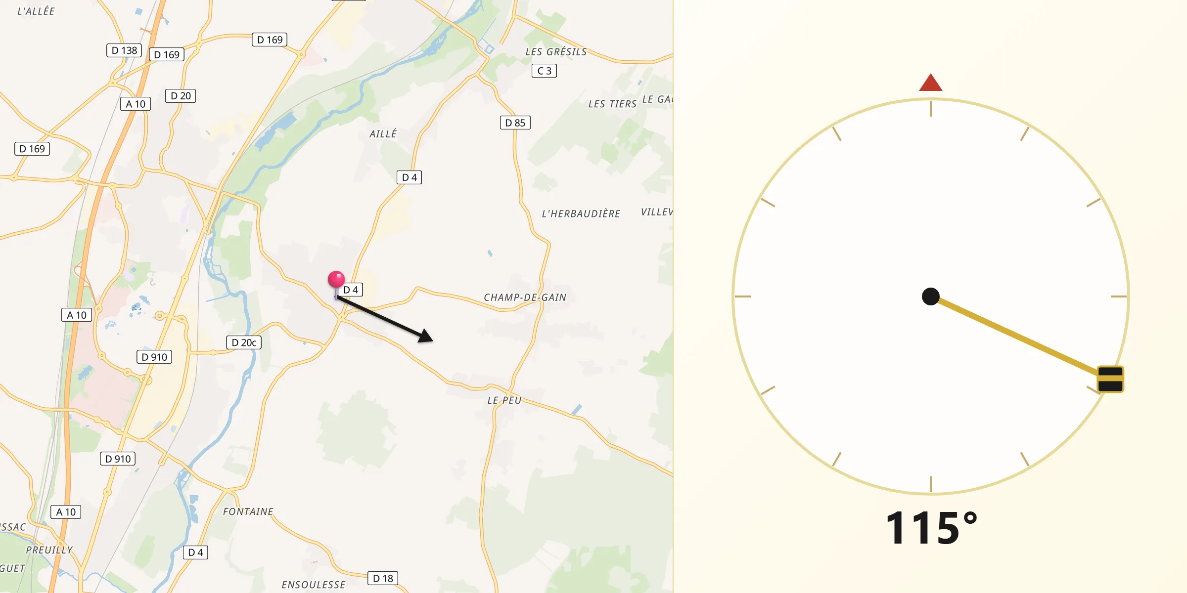 Direction vers la Qibla depuis Saint-Georges-lès-Baillargeaux