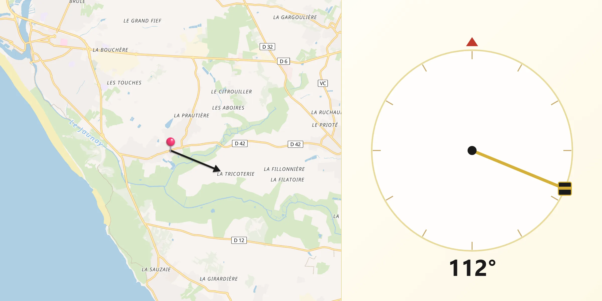 Direction vers la Qibla depuis Givrand