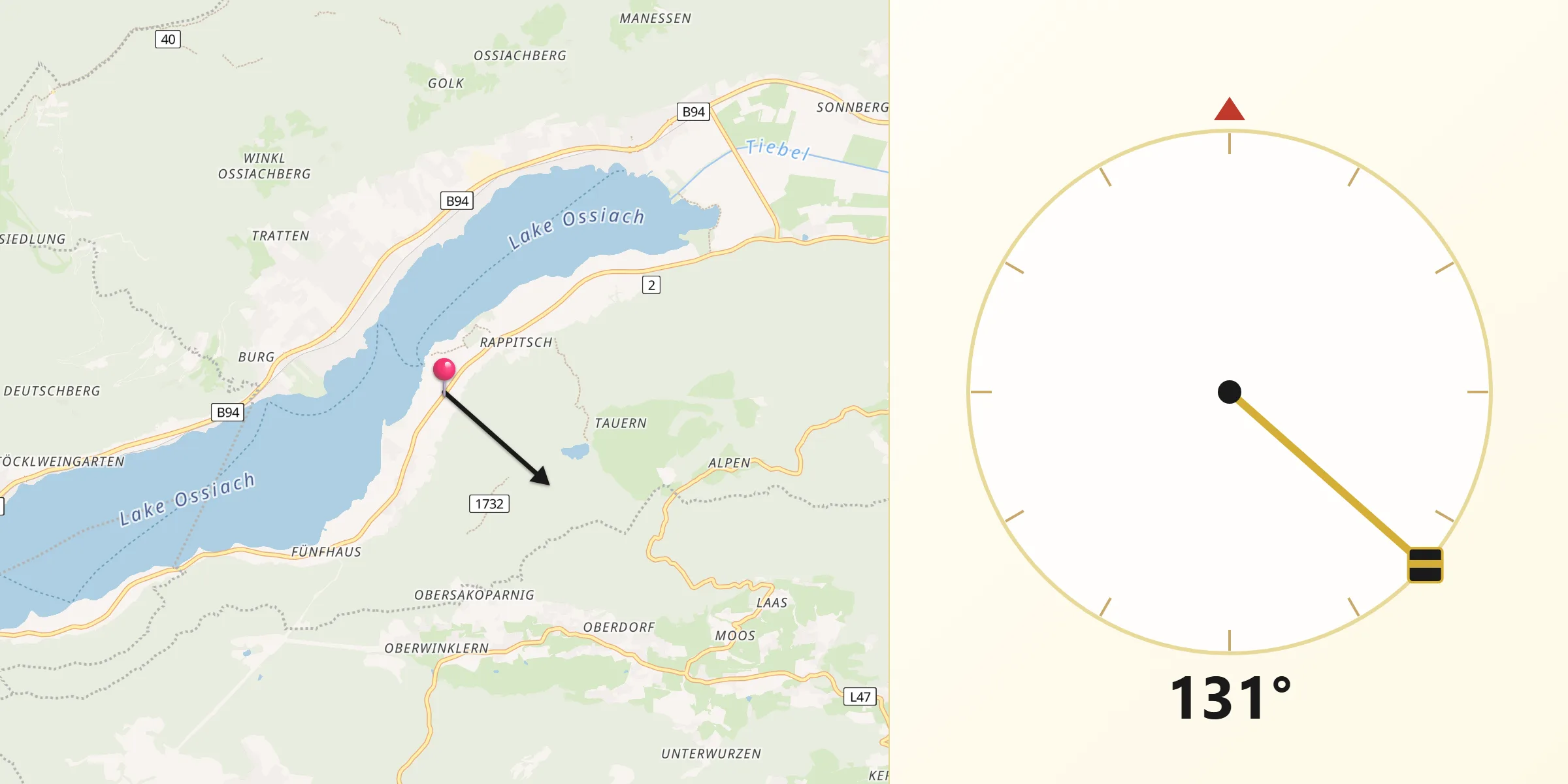 Qibla-Richtung von Ossiach
