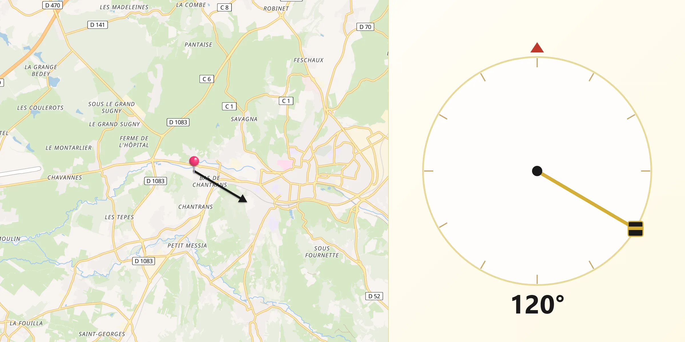 Direction vers la Qibla depuis Montmorot