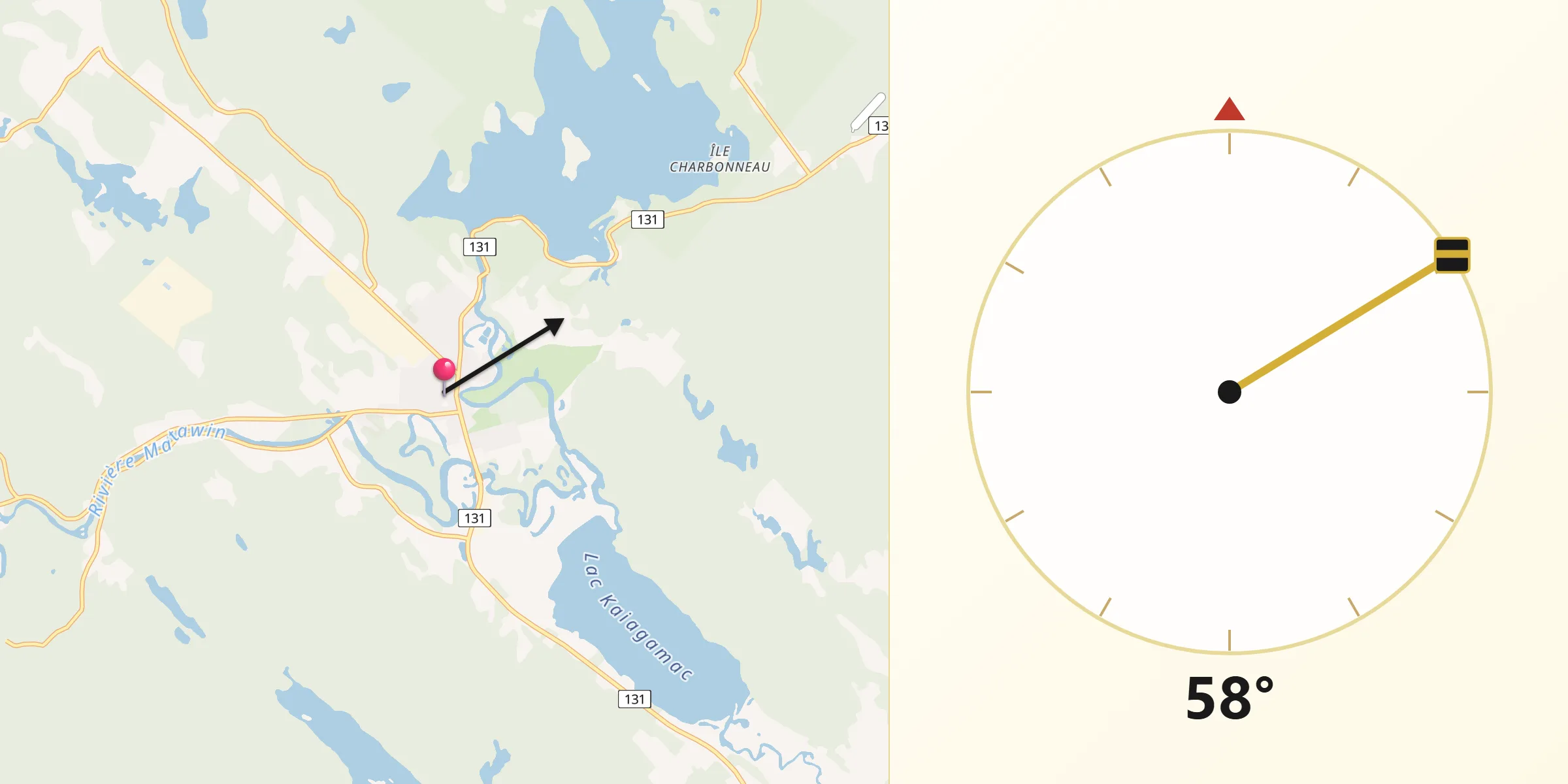 Qibla Direction from Saint-Michel-des-Saints