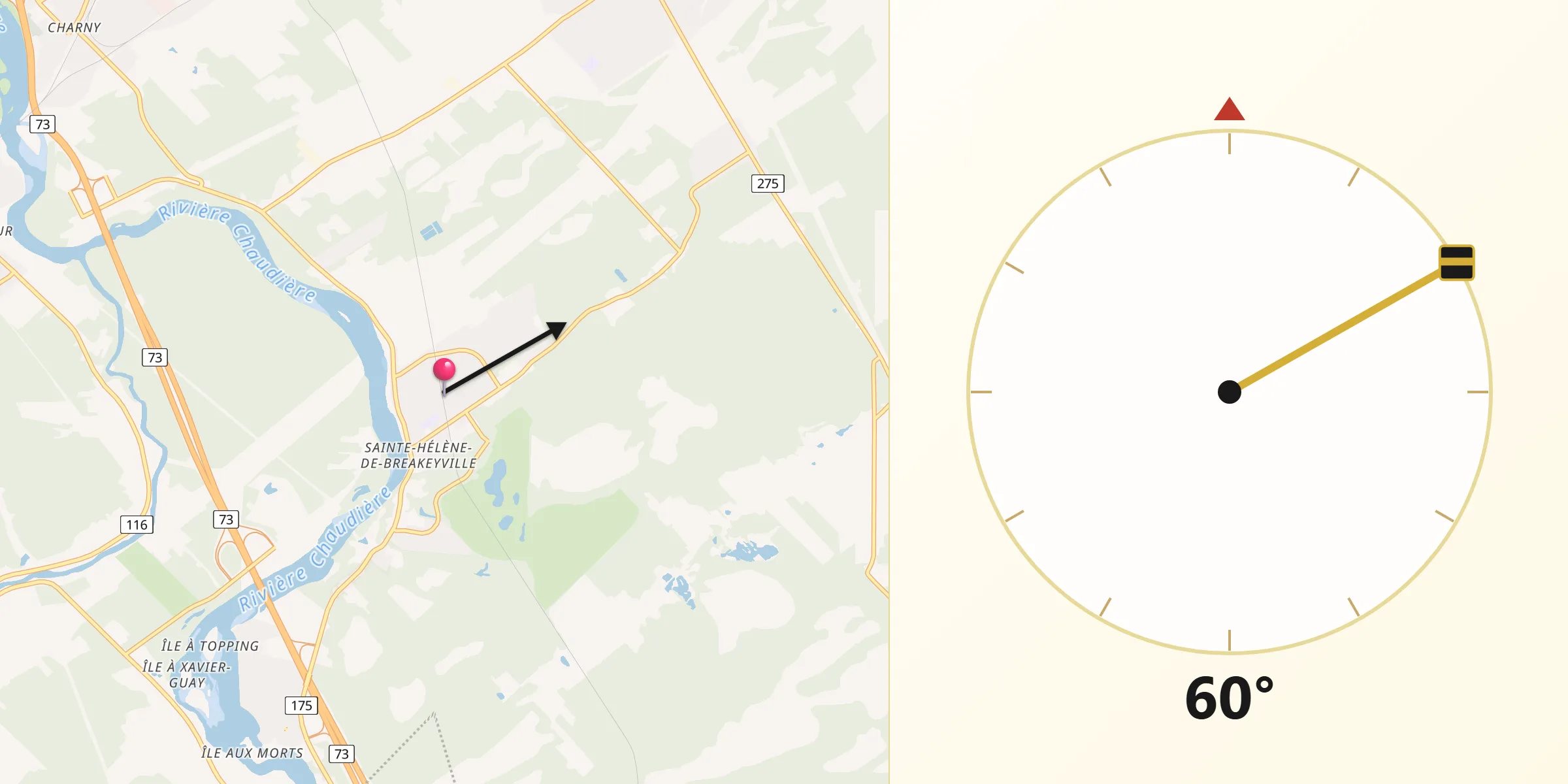 Qibla Direction from Breakeyville