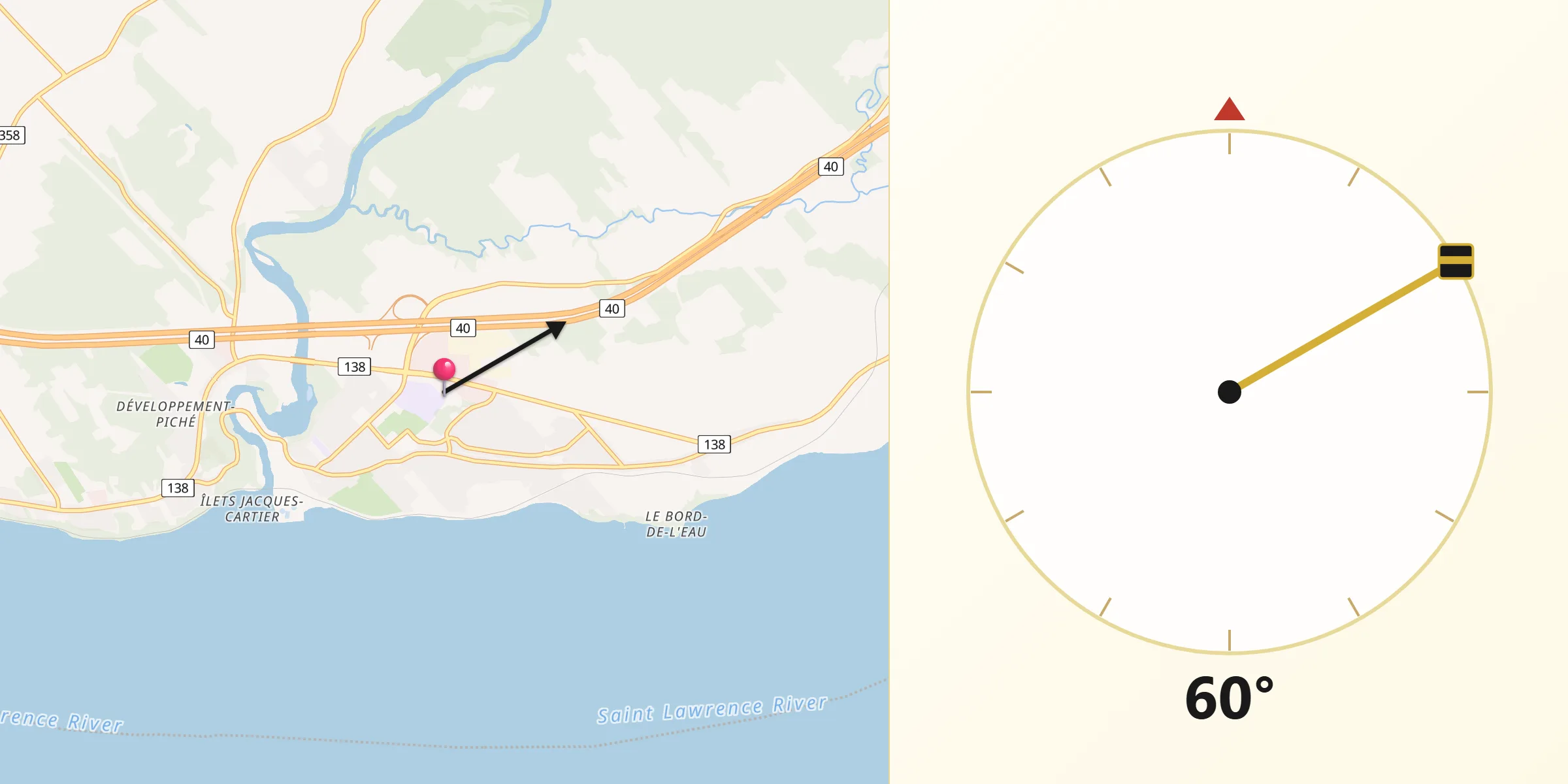 Qibla Direction from Donnacona