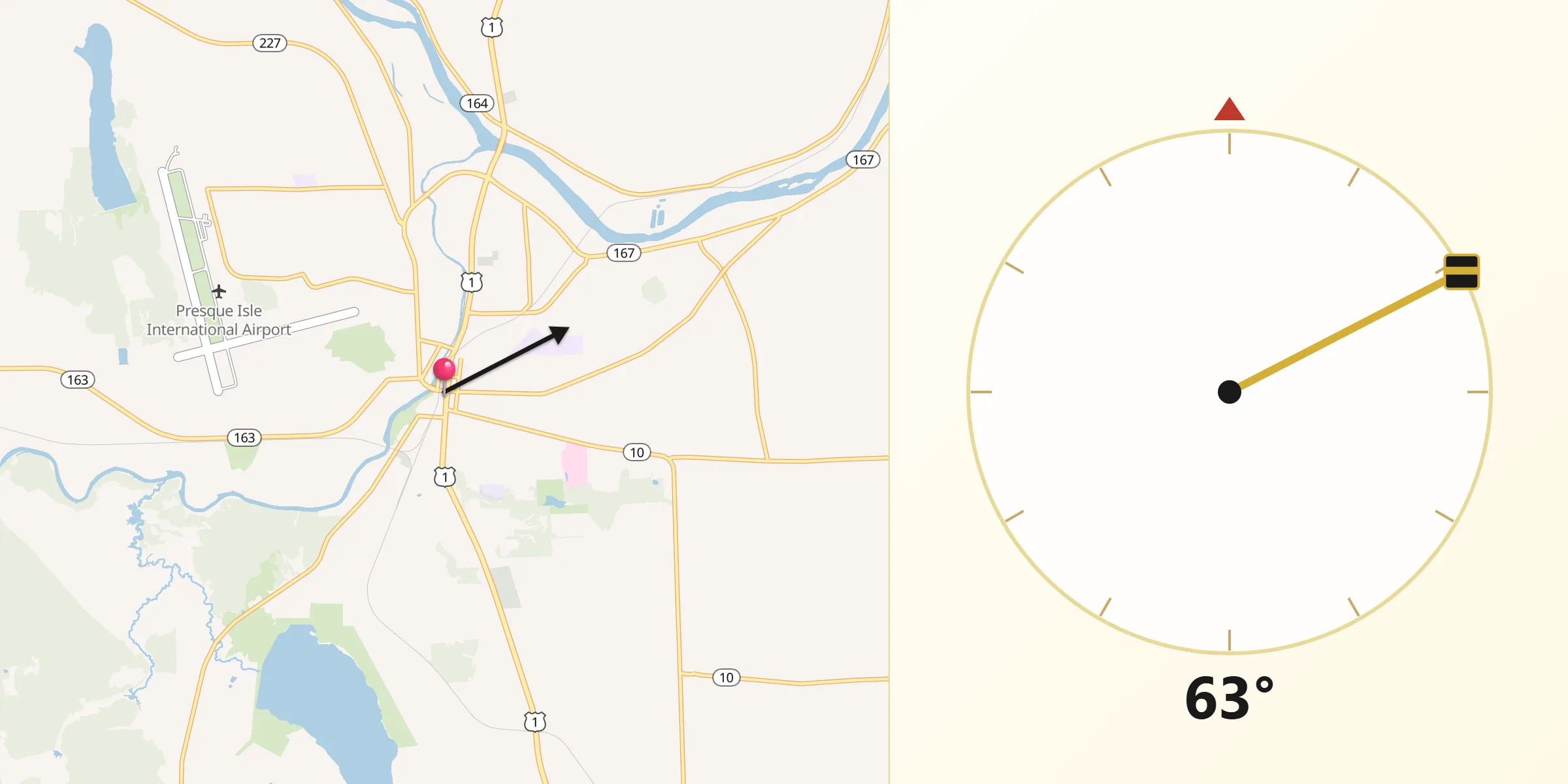 Qibla Direction from Presque Isle