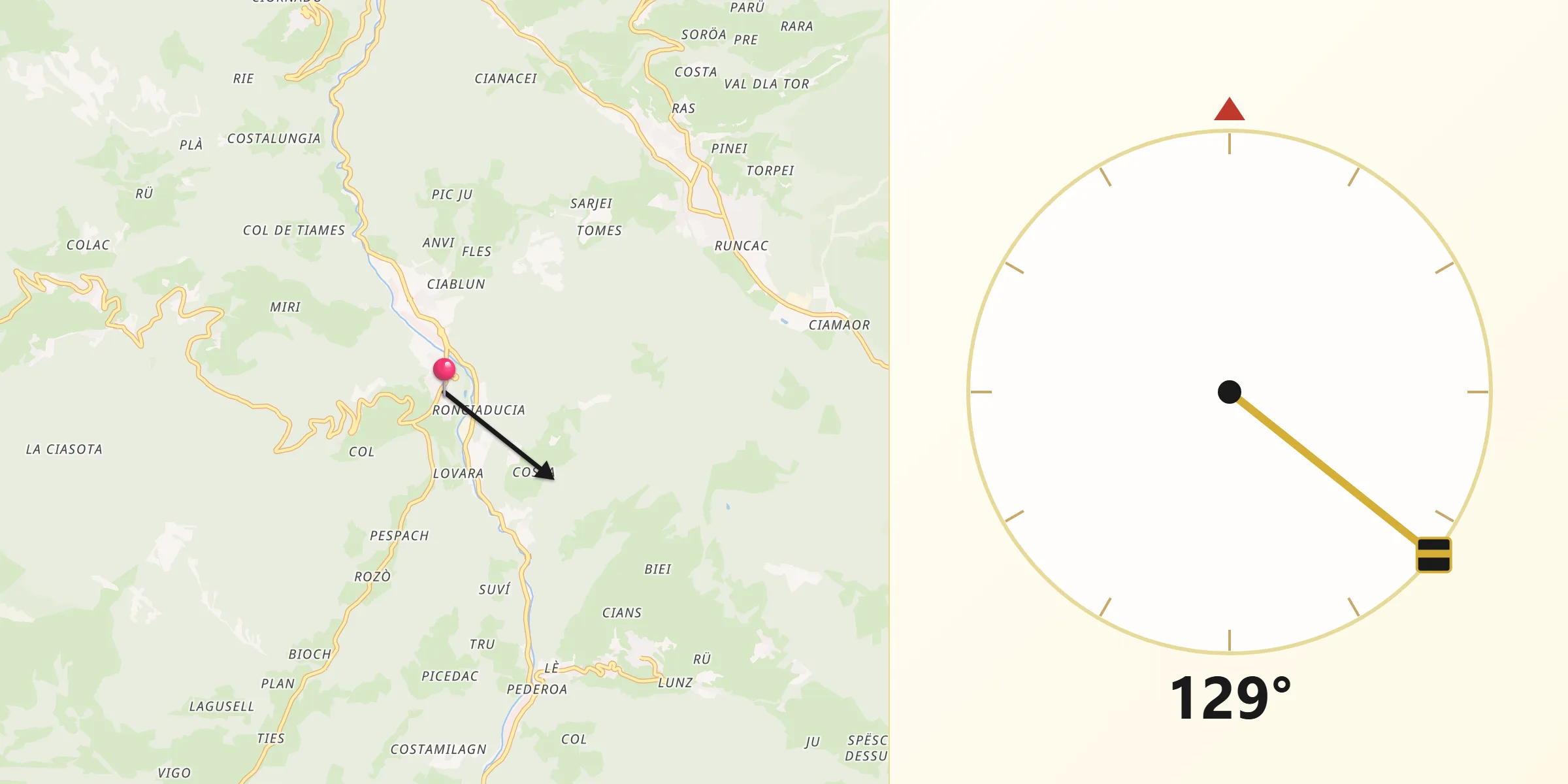 Direzione della Qibla da San Martino in Badia