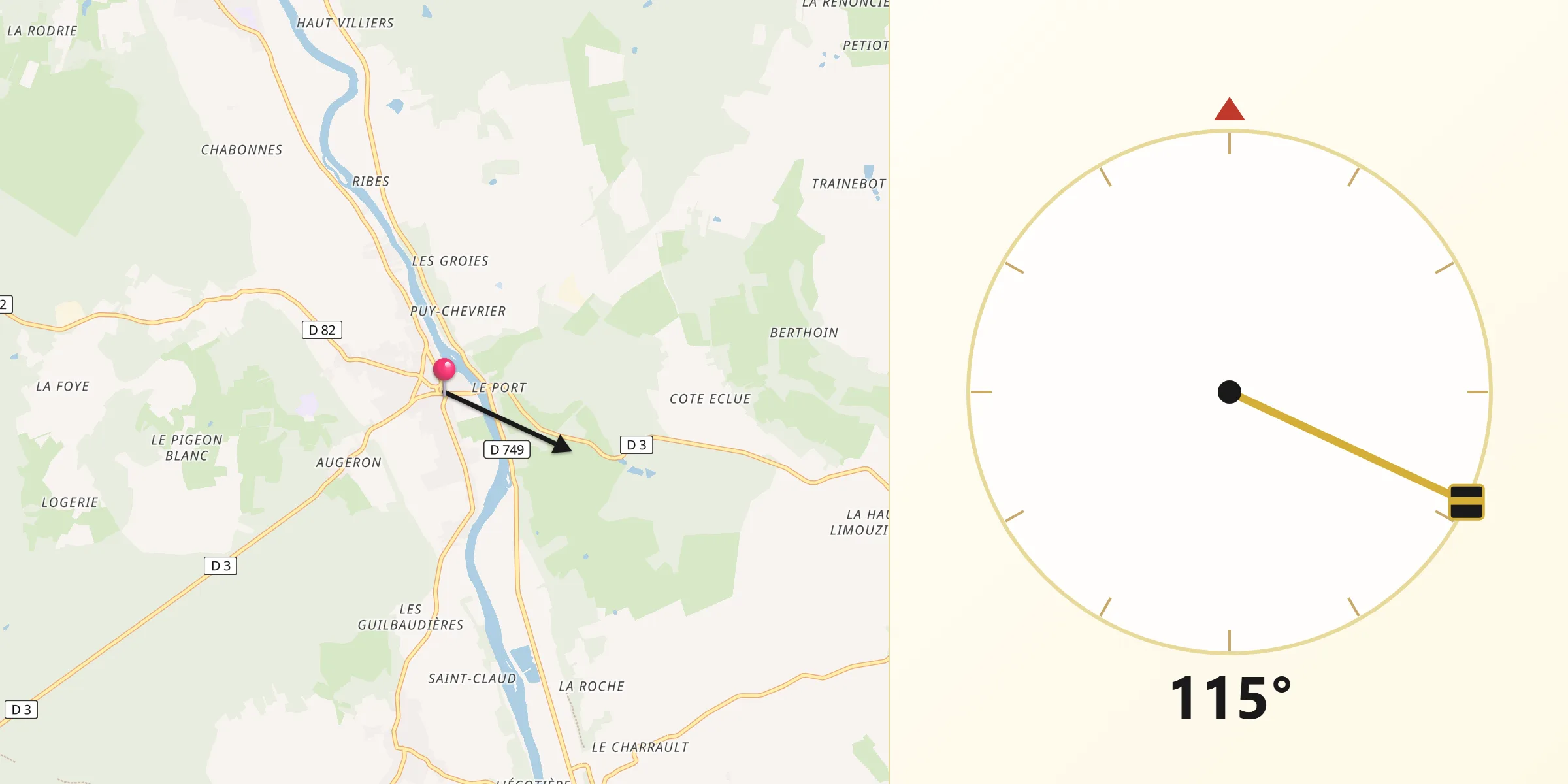 Direction vers la Qibla depuis Bonneuil-Matours