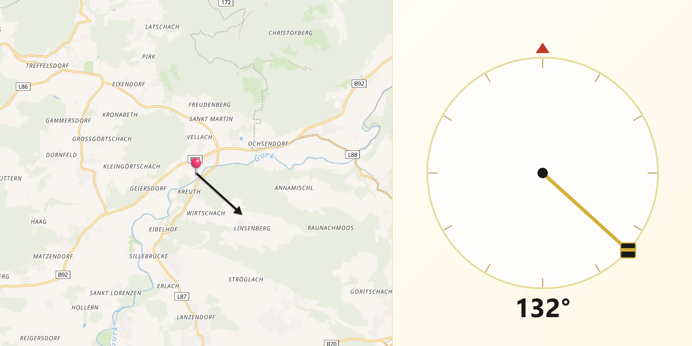 Qibla-Richtung von Pischeldorf