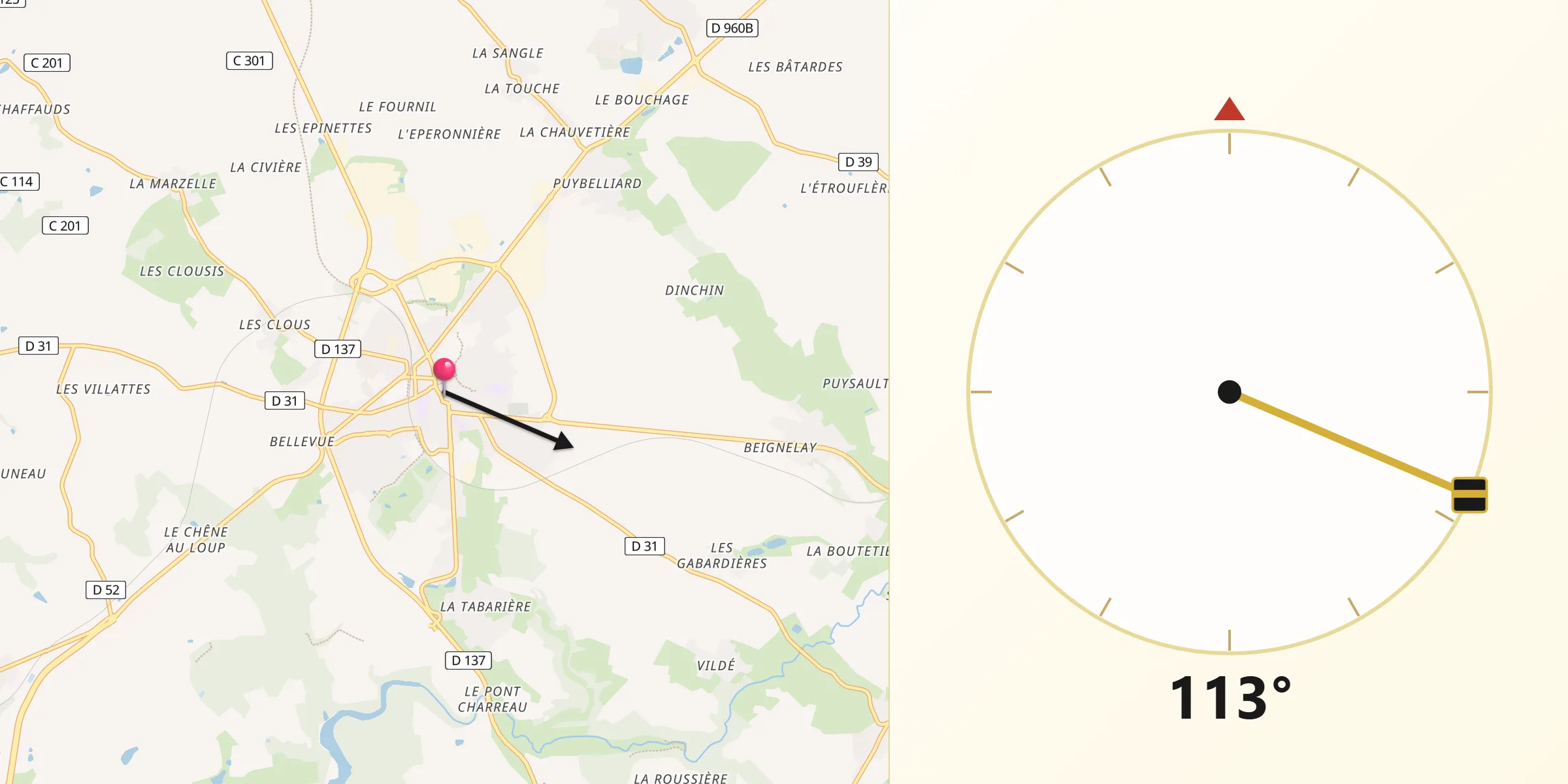 Direction vers la Qibla depuis Chantonnay