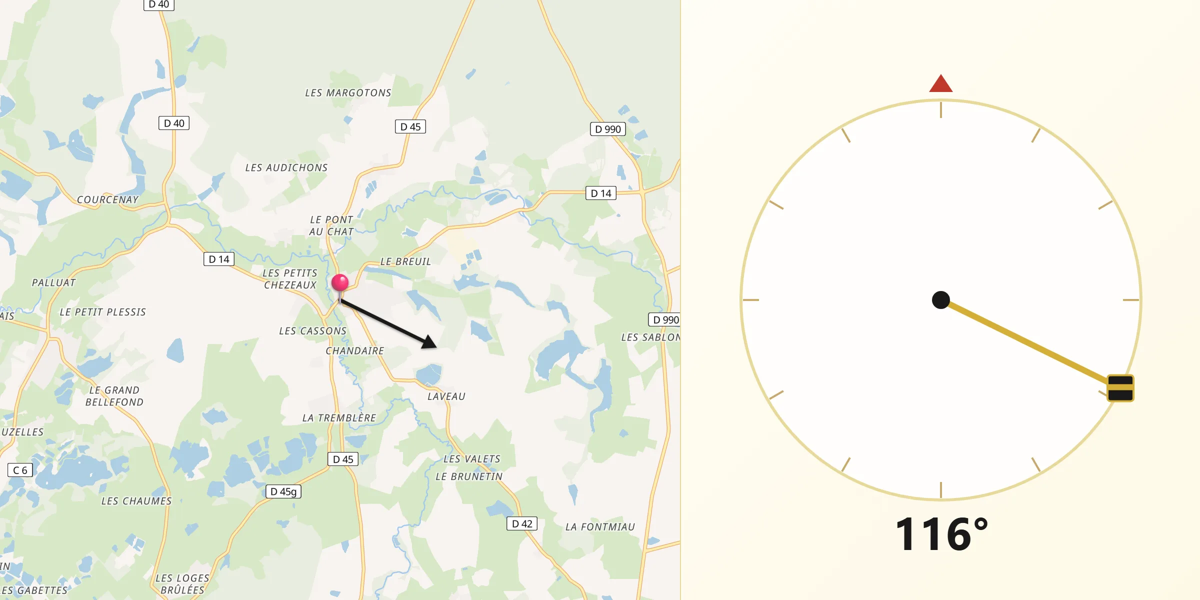 Direction vers la Qibla depuis Arthon