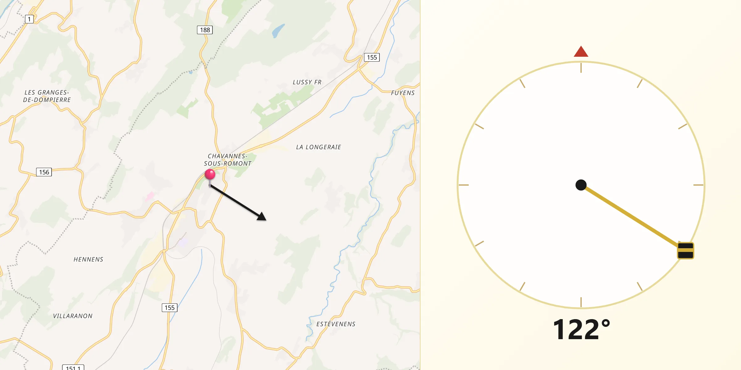 Direction vers la Qibla depuis Romont