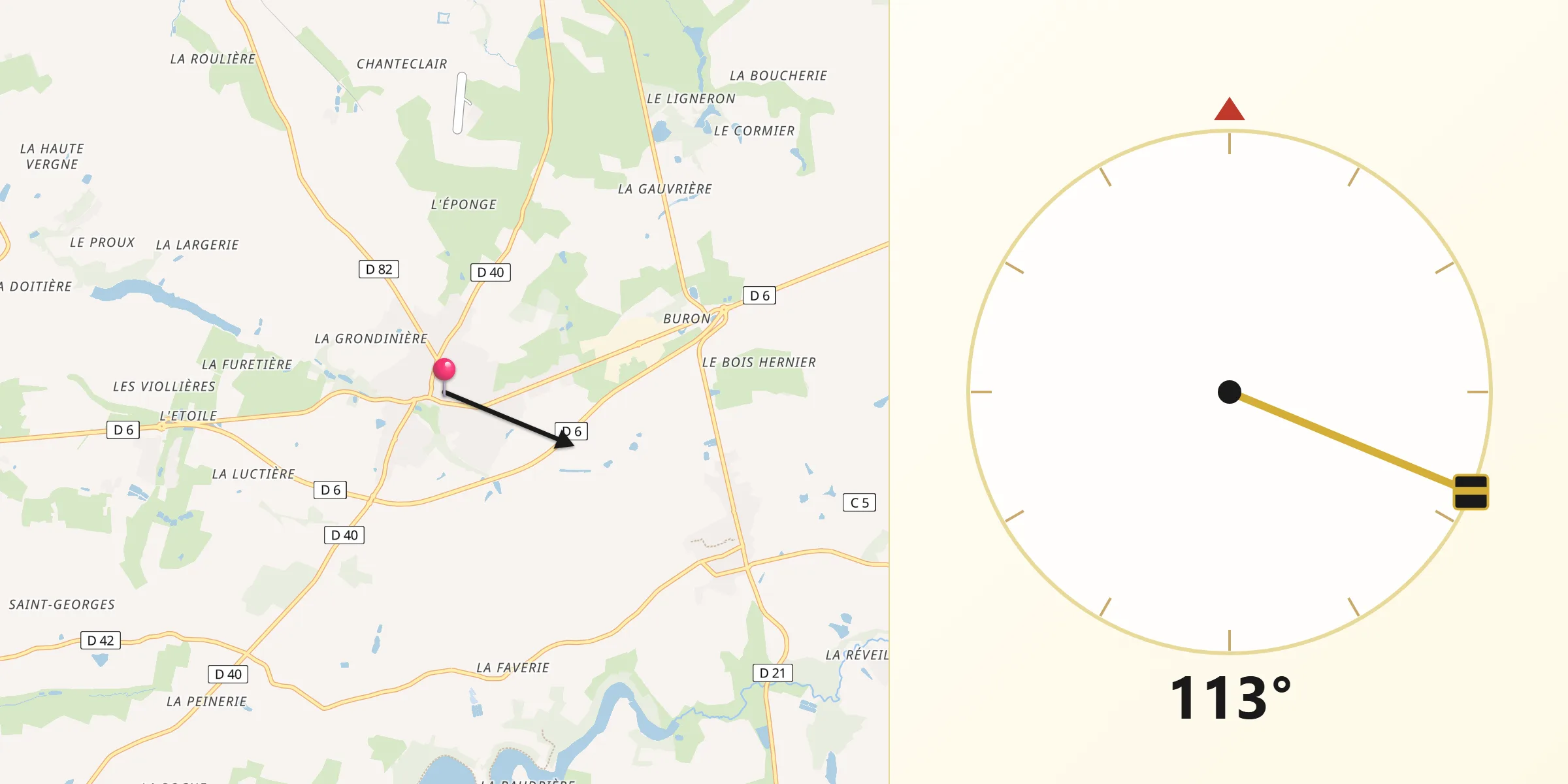 Direction vers la Qibla depuis Coëx
