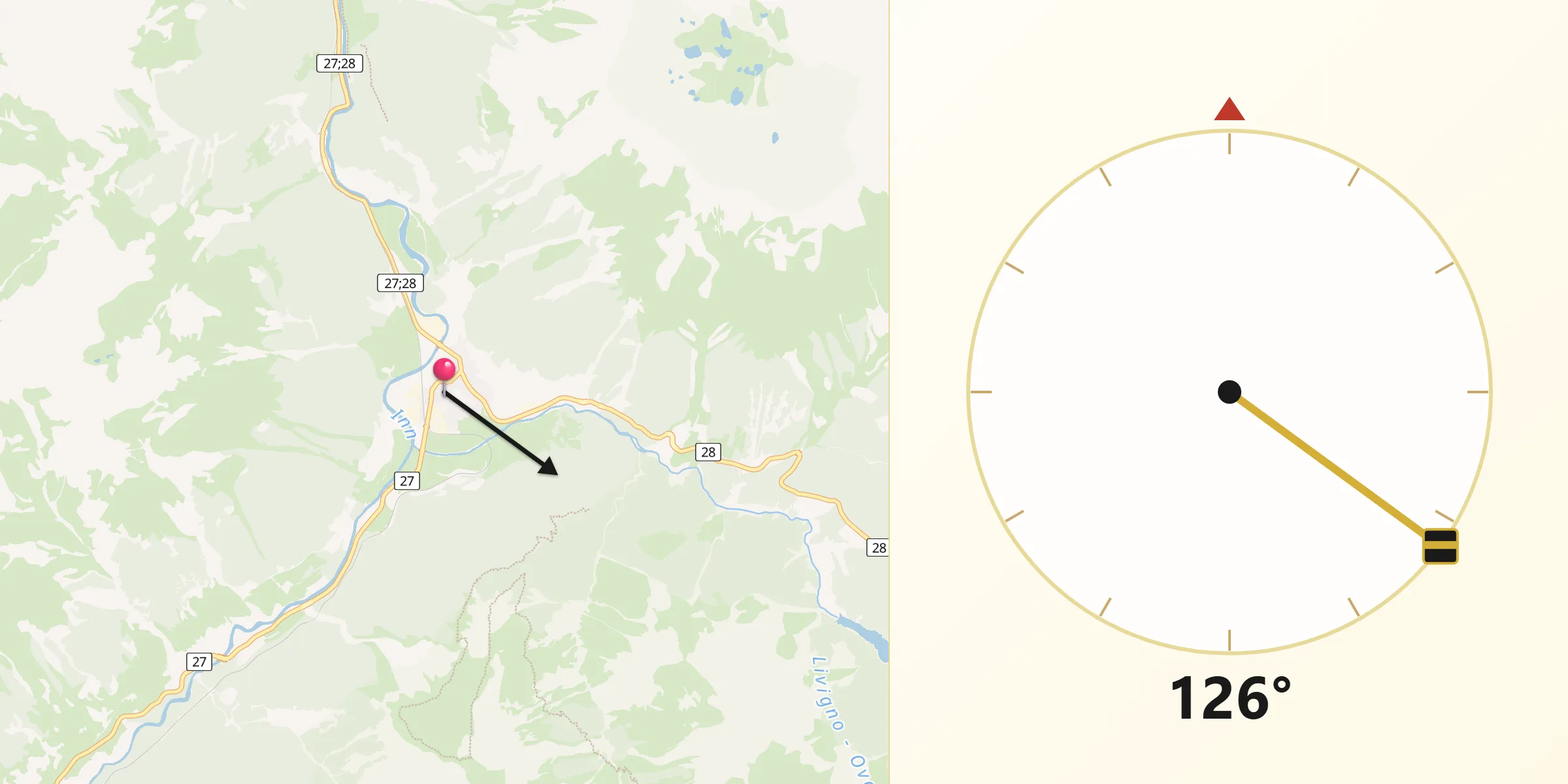 Direction vers la Qibla depuis Zernez