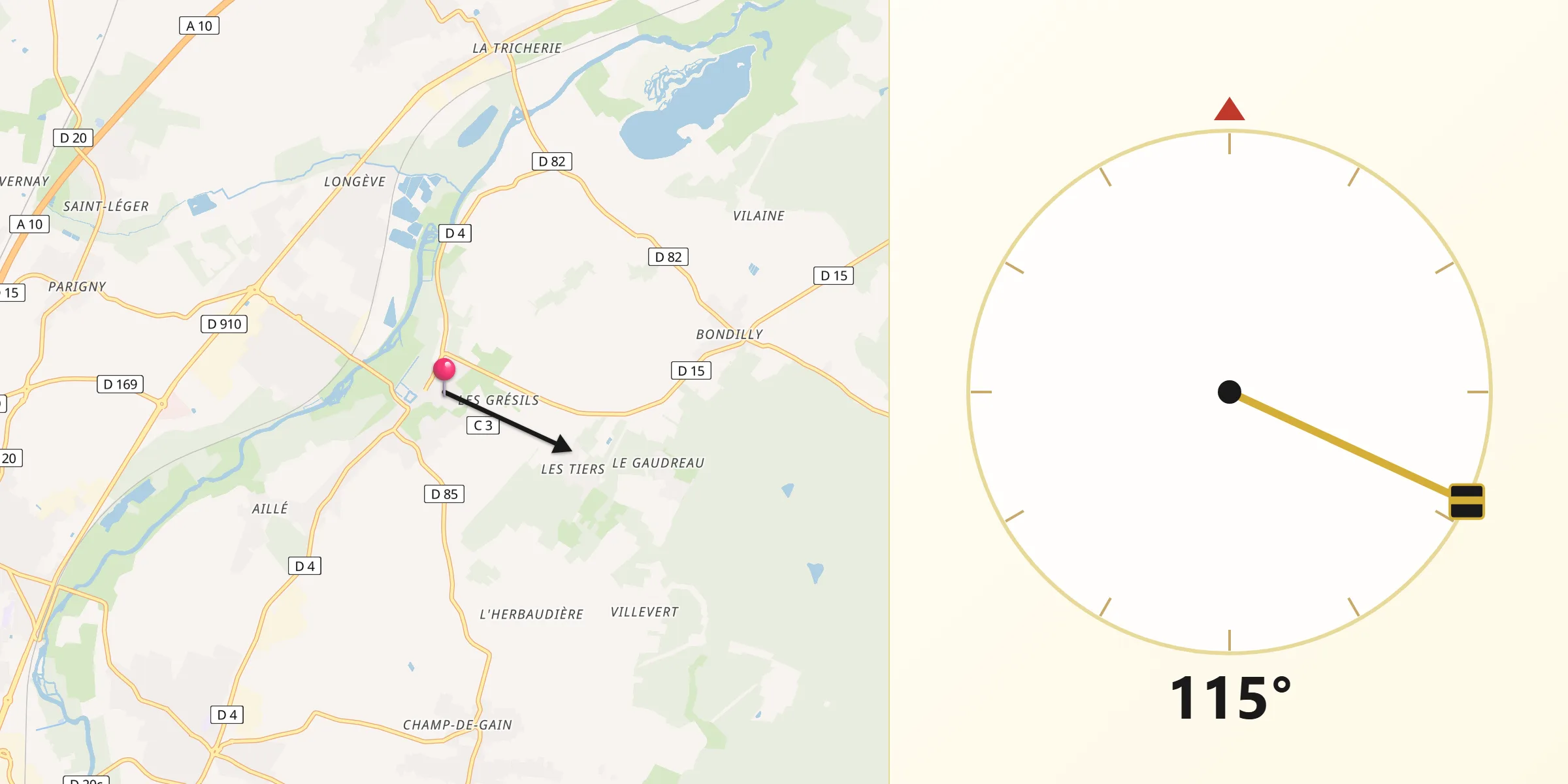 Direction vers la Qibla depuis Dissay