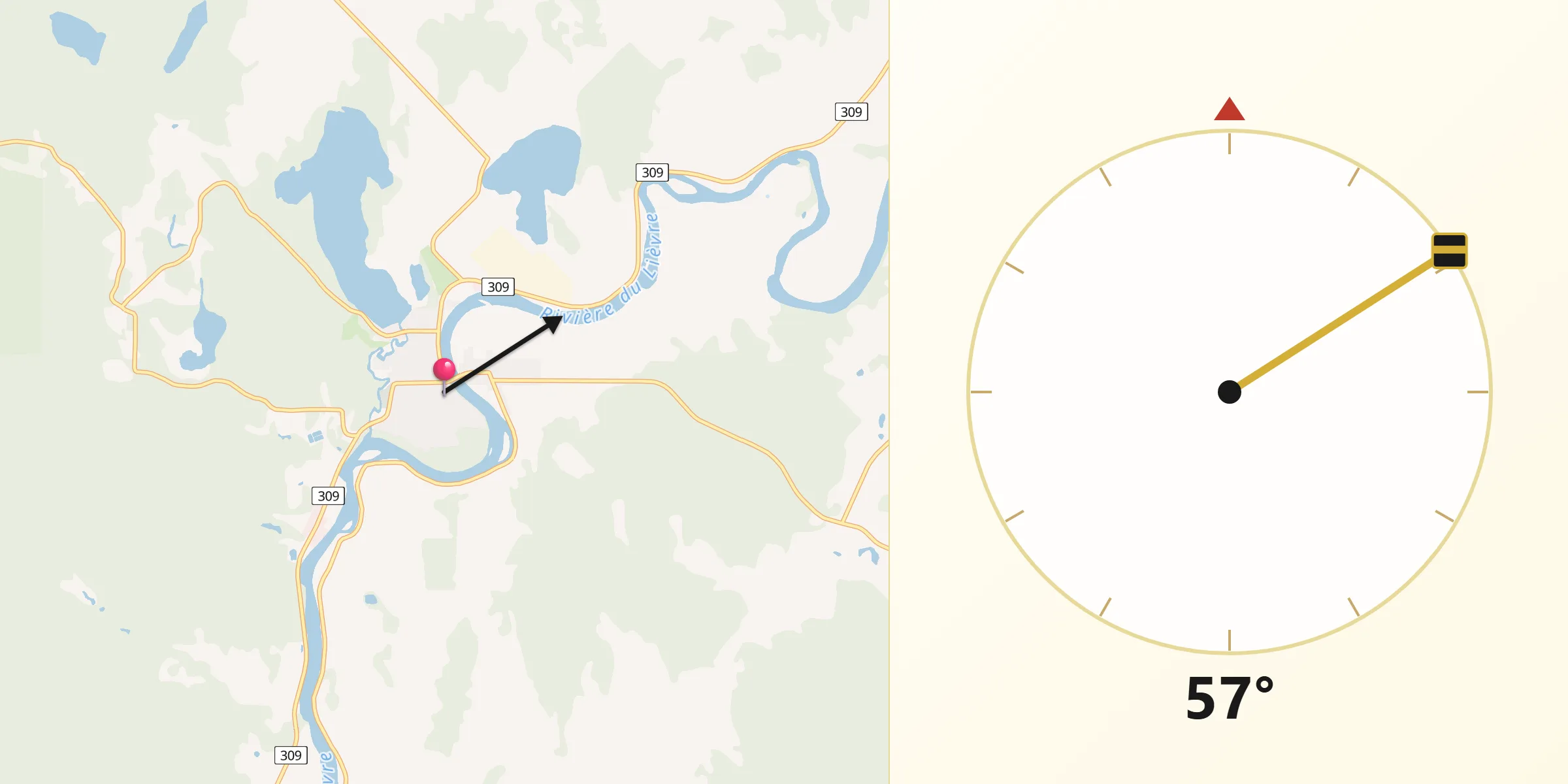 Qibla Direction from Ferme-Neuve